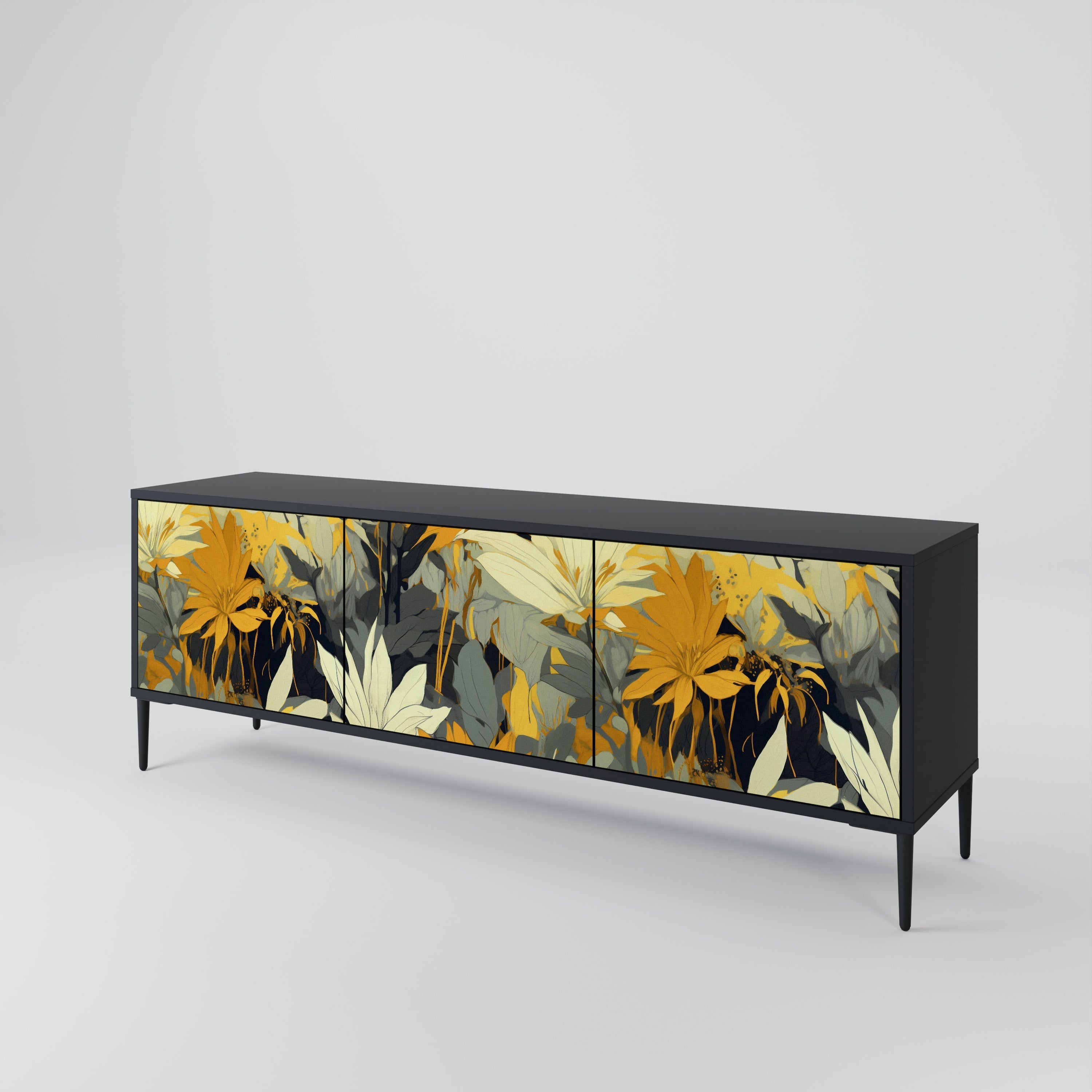 Meuble TV 3 portes SUNKISSED LILY, finition noire