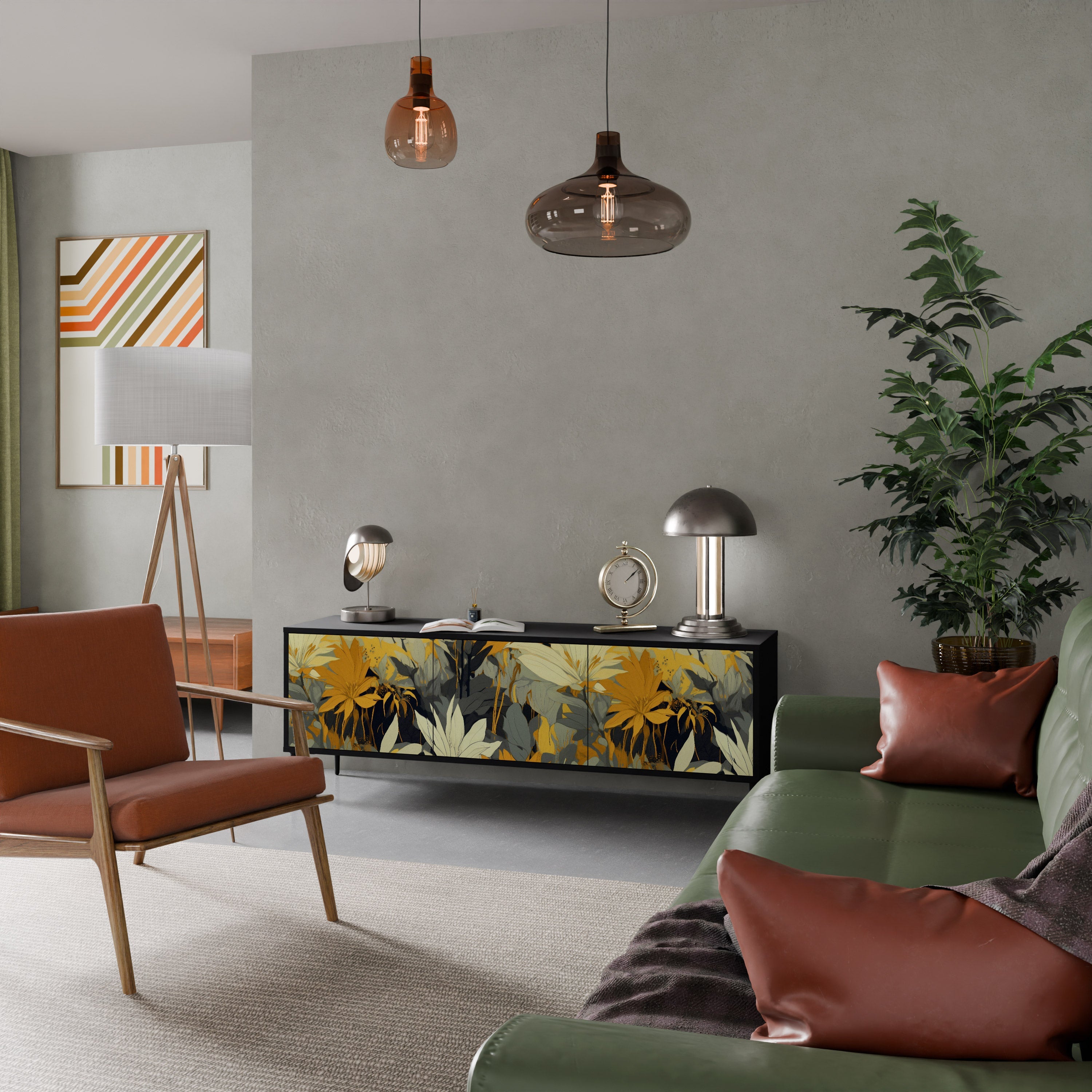 Meuble TV 3 portes SUNKISSED LILY, finition noire