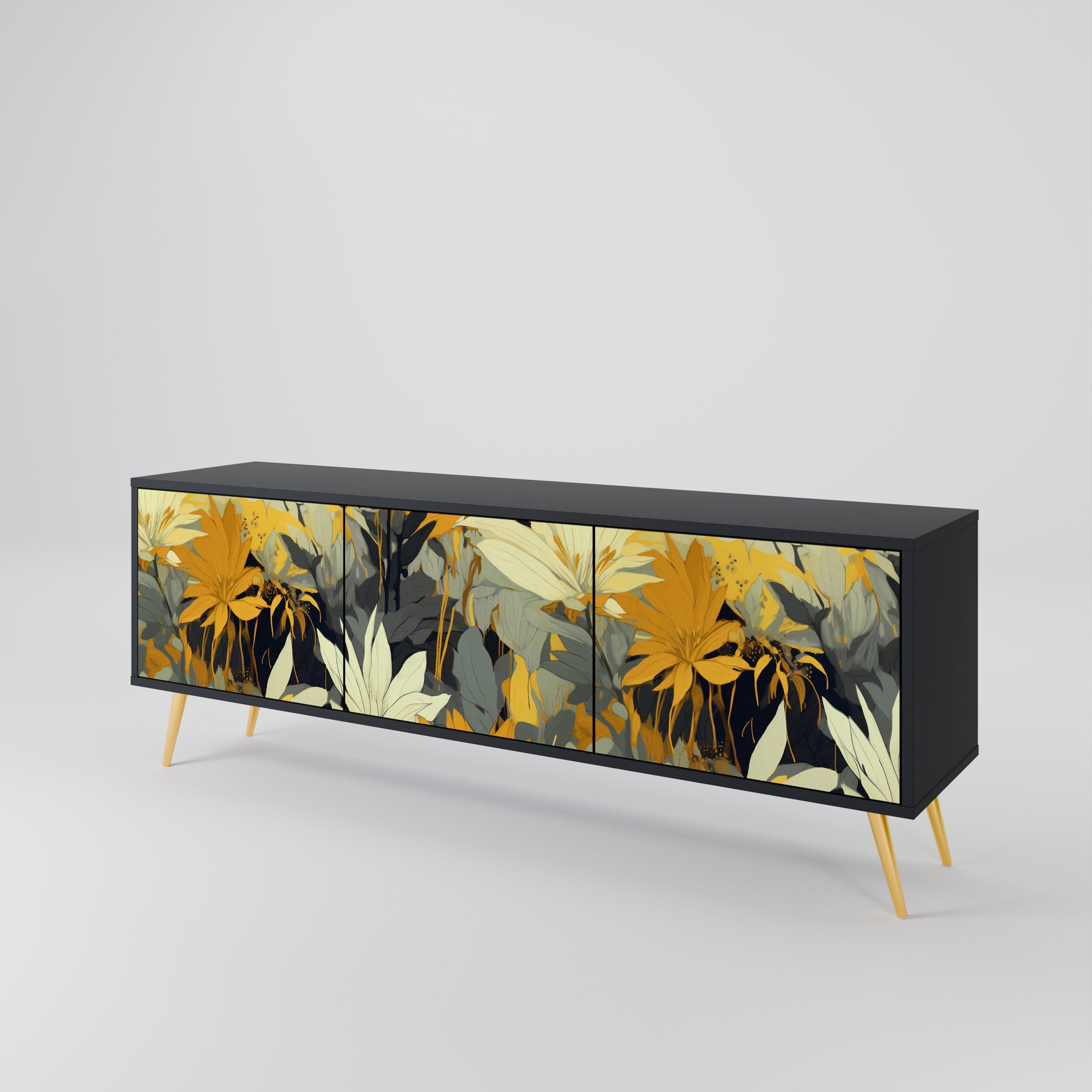 Meuble TV 3 portes SUNKISSED LILY, finition noire