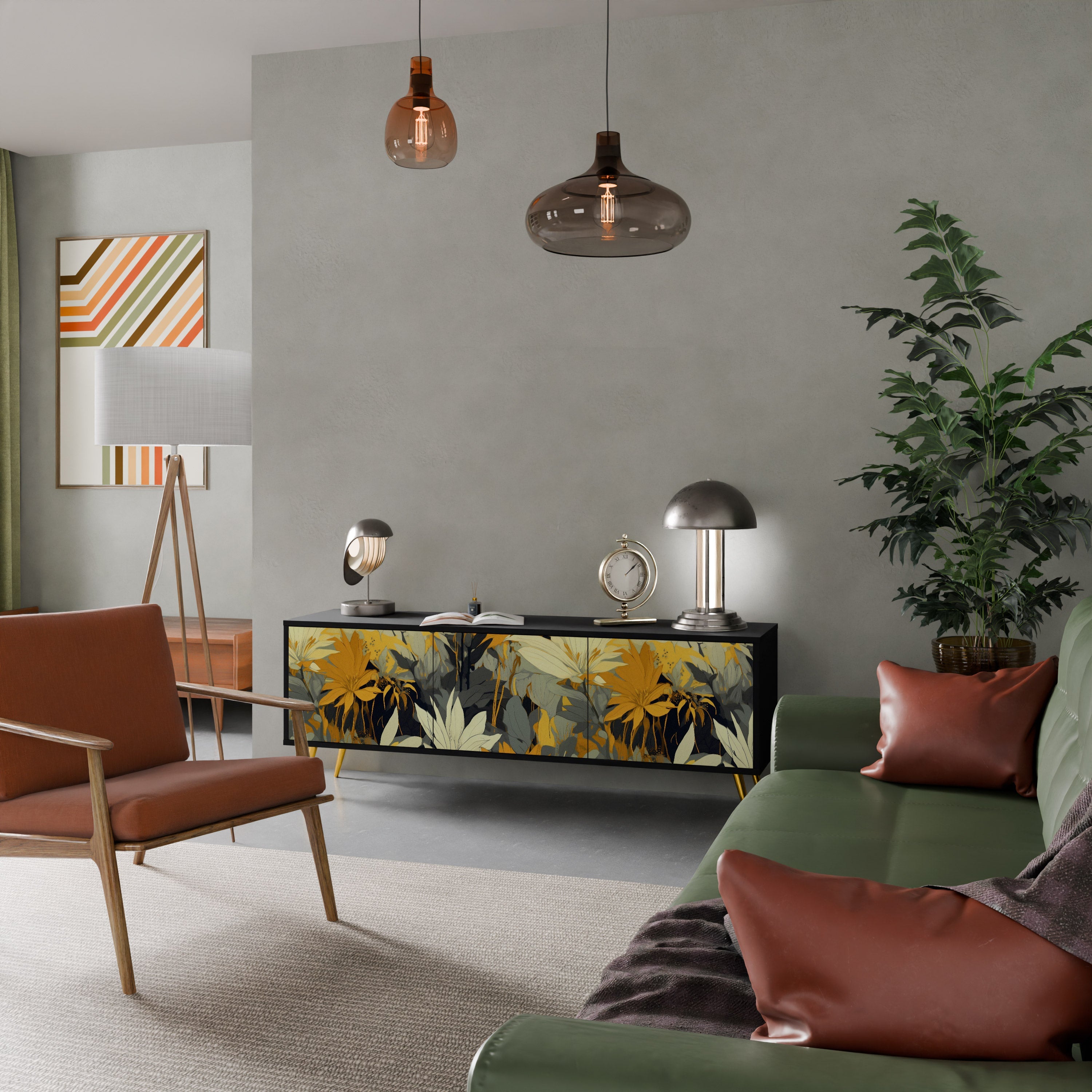 Meuble TV 3 portes SUNKISSED LILY, finition noire