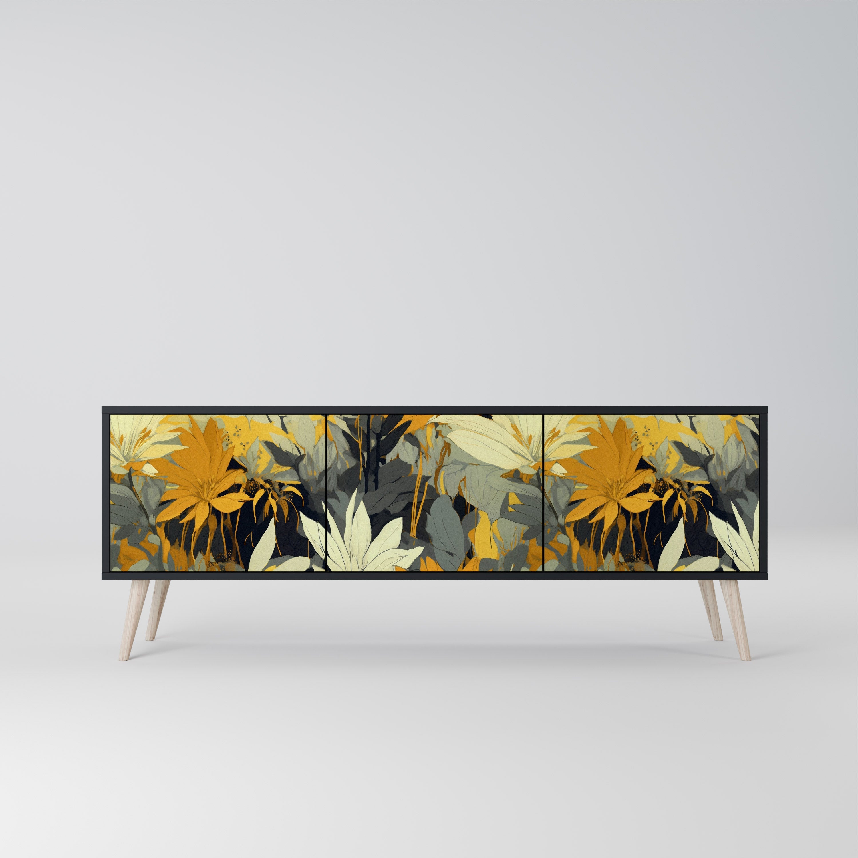 Meuble TV 3 portes SUNKISSED LILY, finition noire