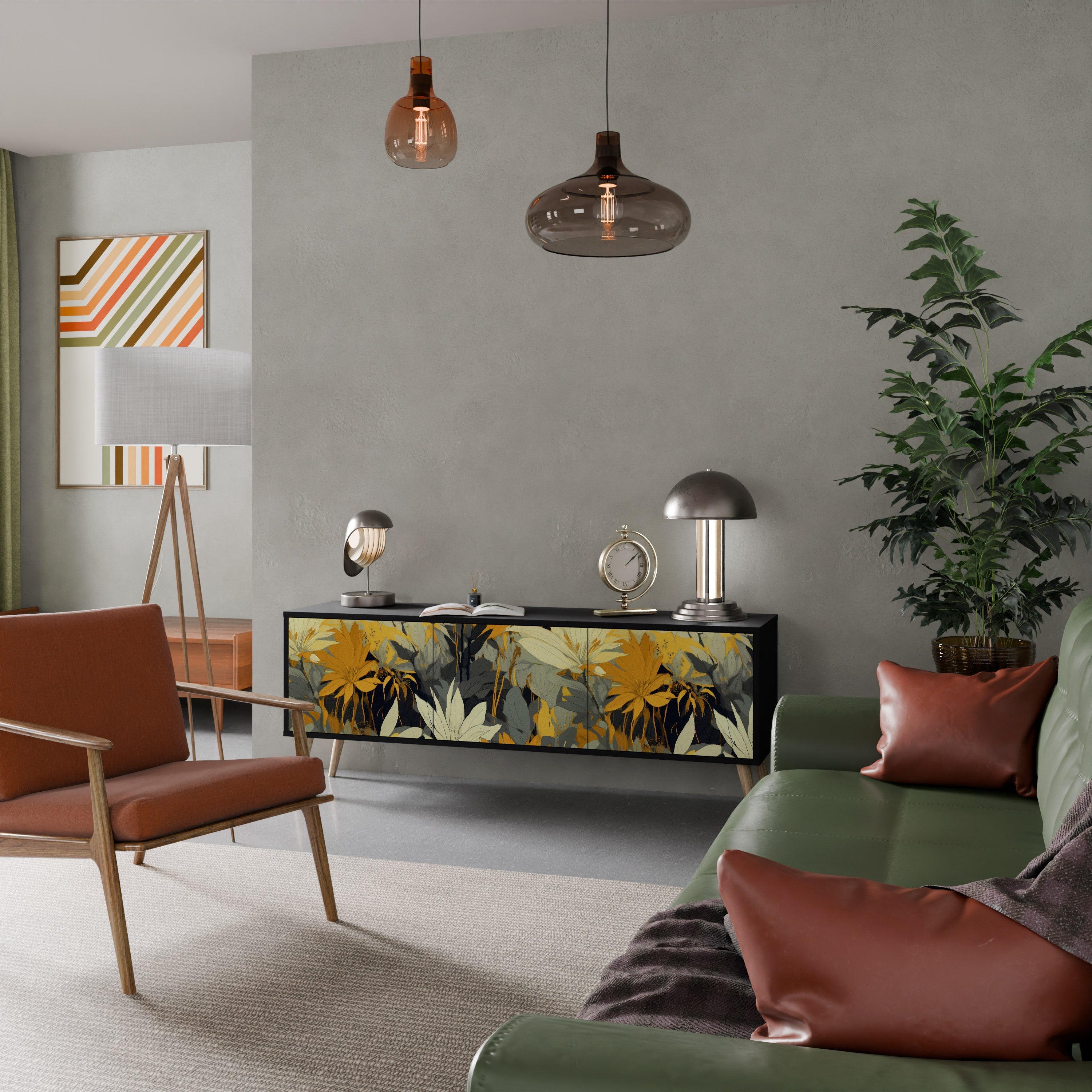 Meuble TV 3 portes SUNKISSED LILY, finition noire