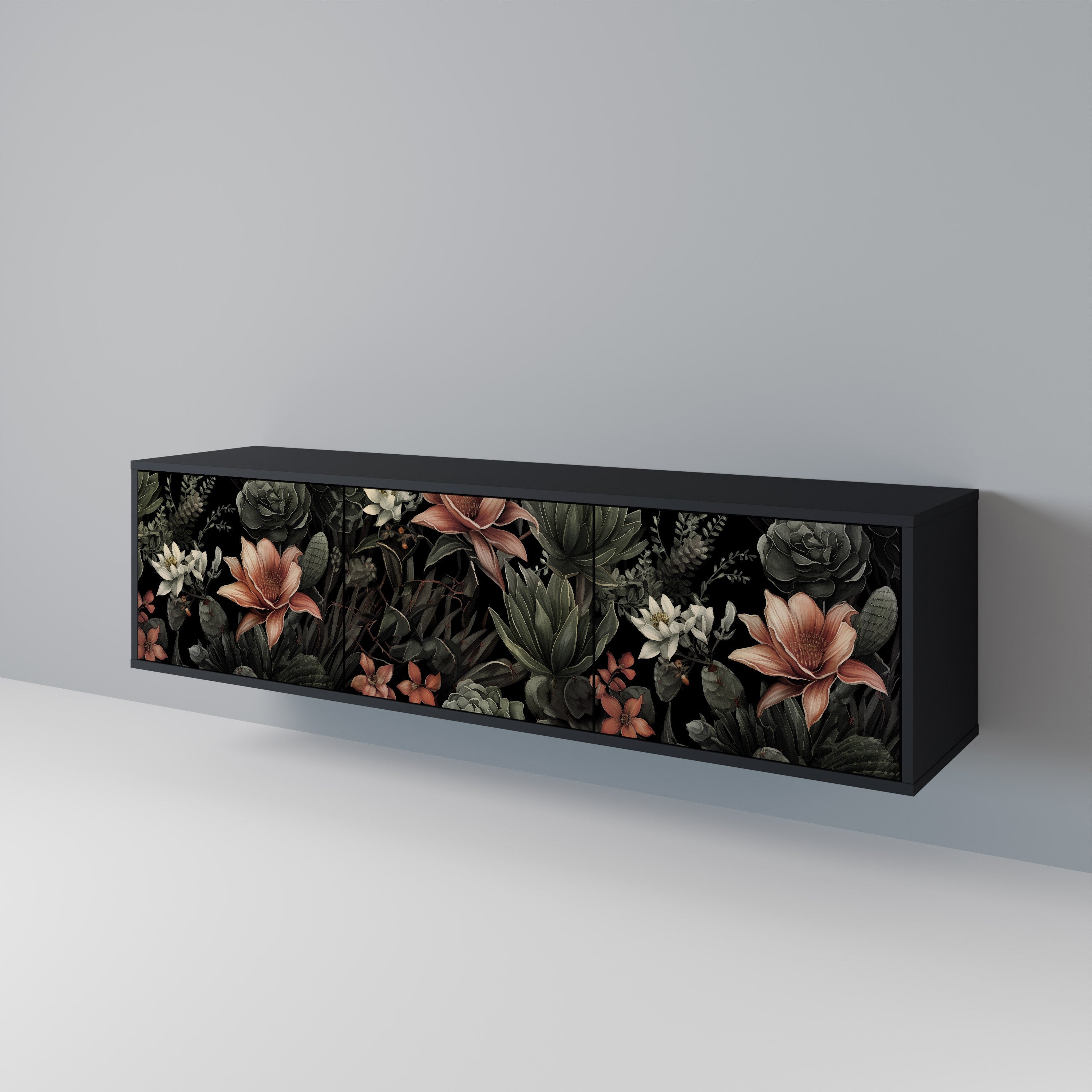 Meuble TV 3 portes SECRET VERDURE finition noire