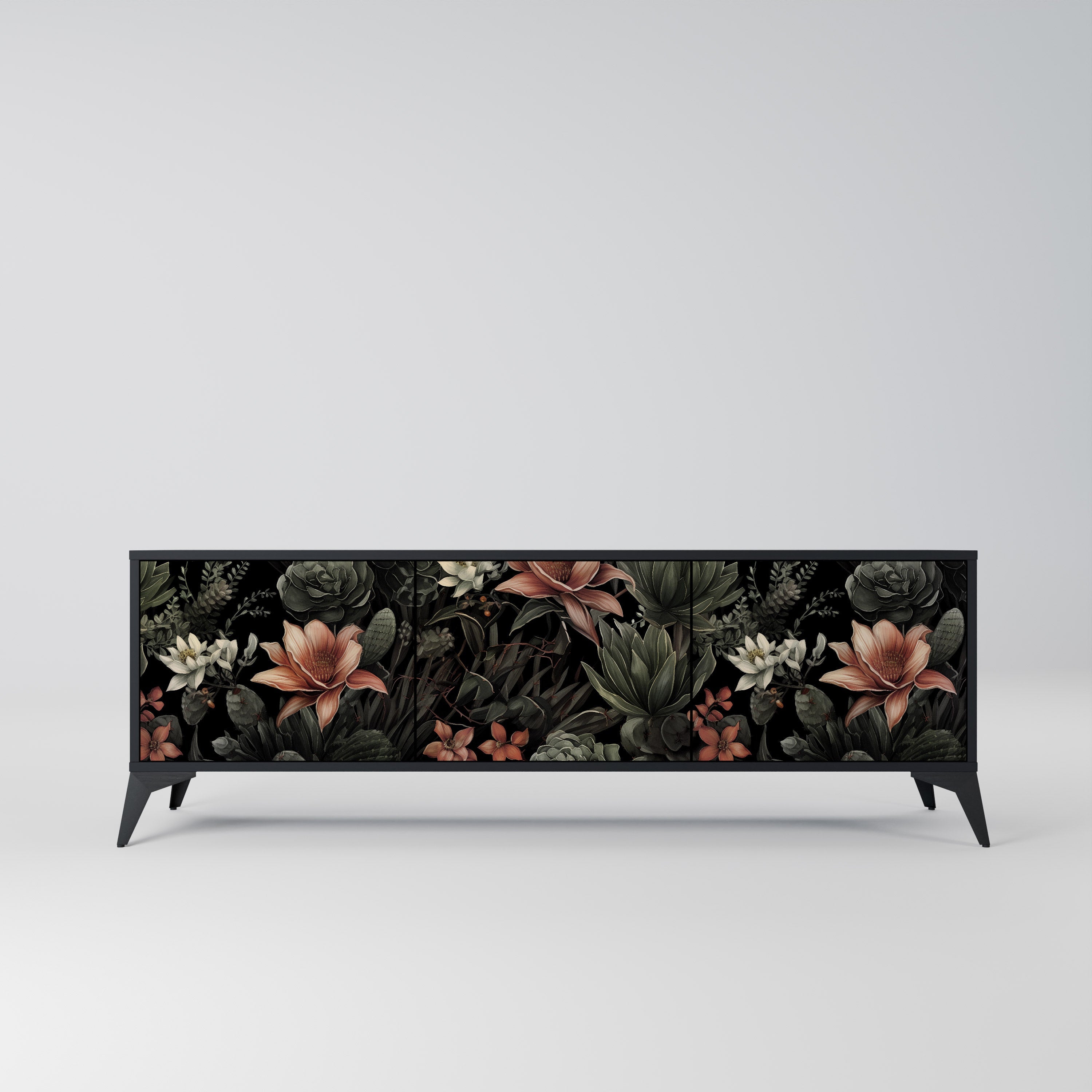 Meuble TV 3 portes SECRET VERDURE finition noire