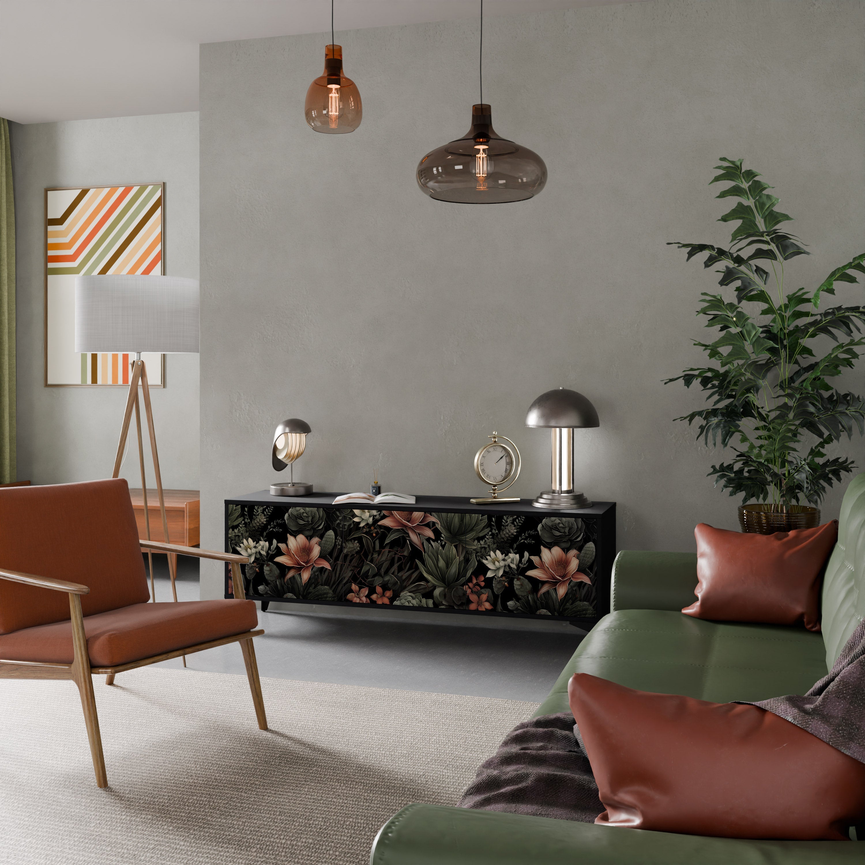 Meuble TV 3 portes SECRET VERDURE finition noire