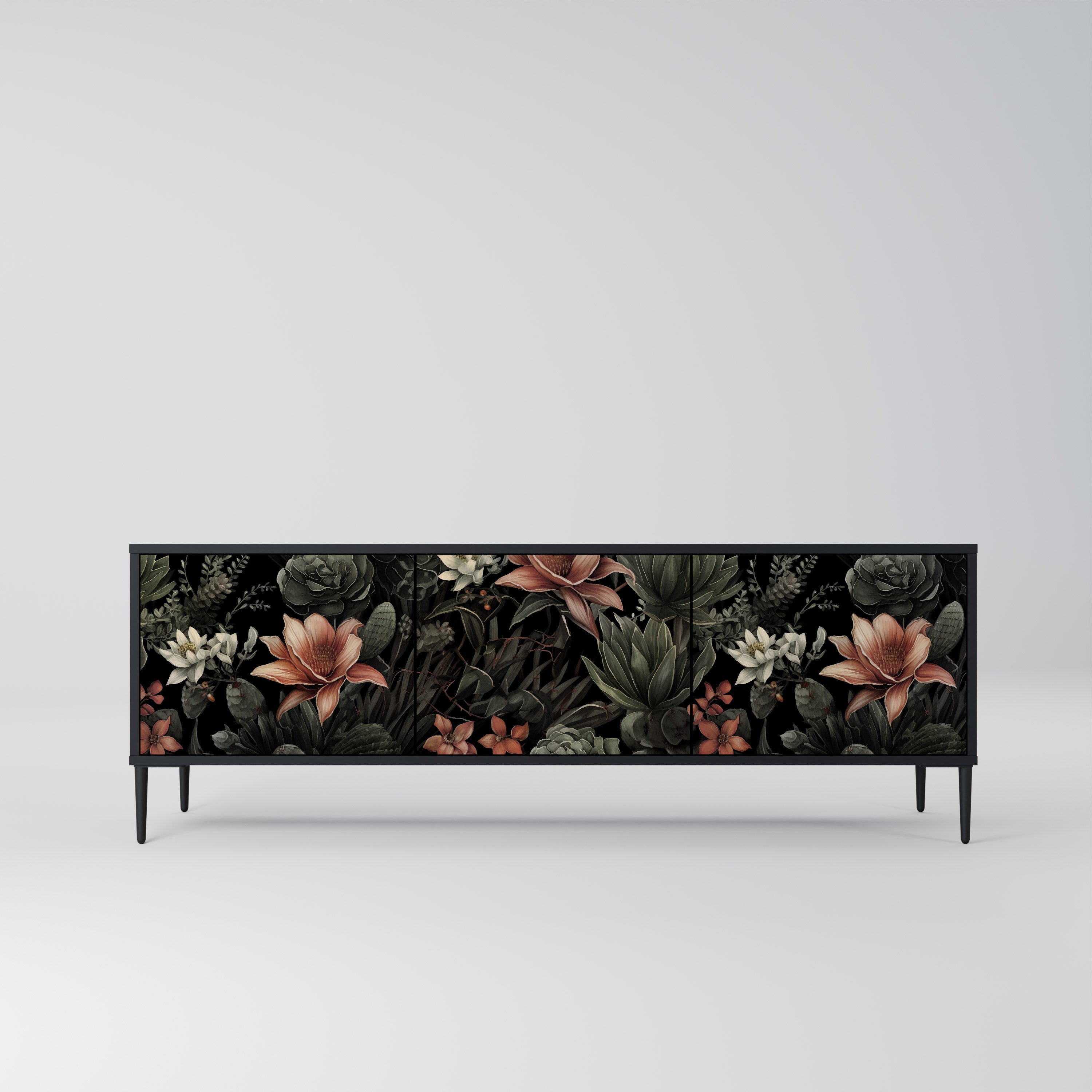 Meuble TV 3 portes SECRET VERDURE finition noire