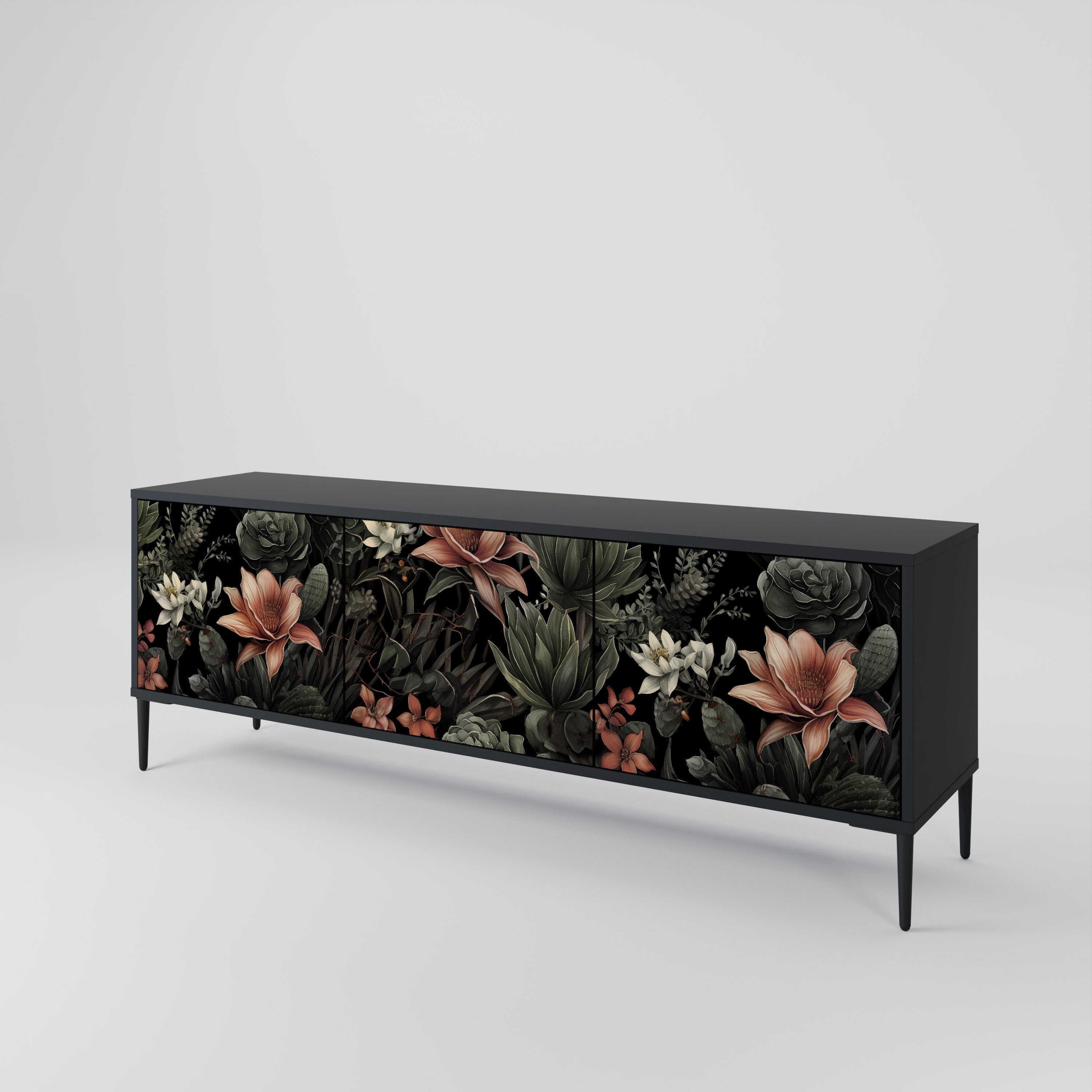 Meuble TV 3 portes SECRET VERDURE finition noire