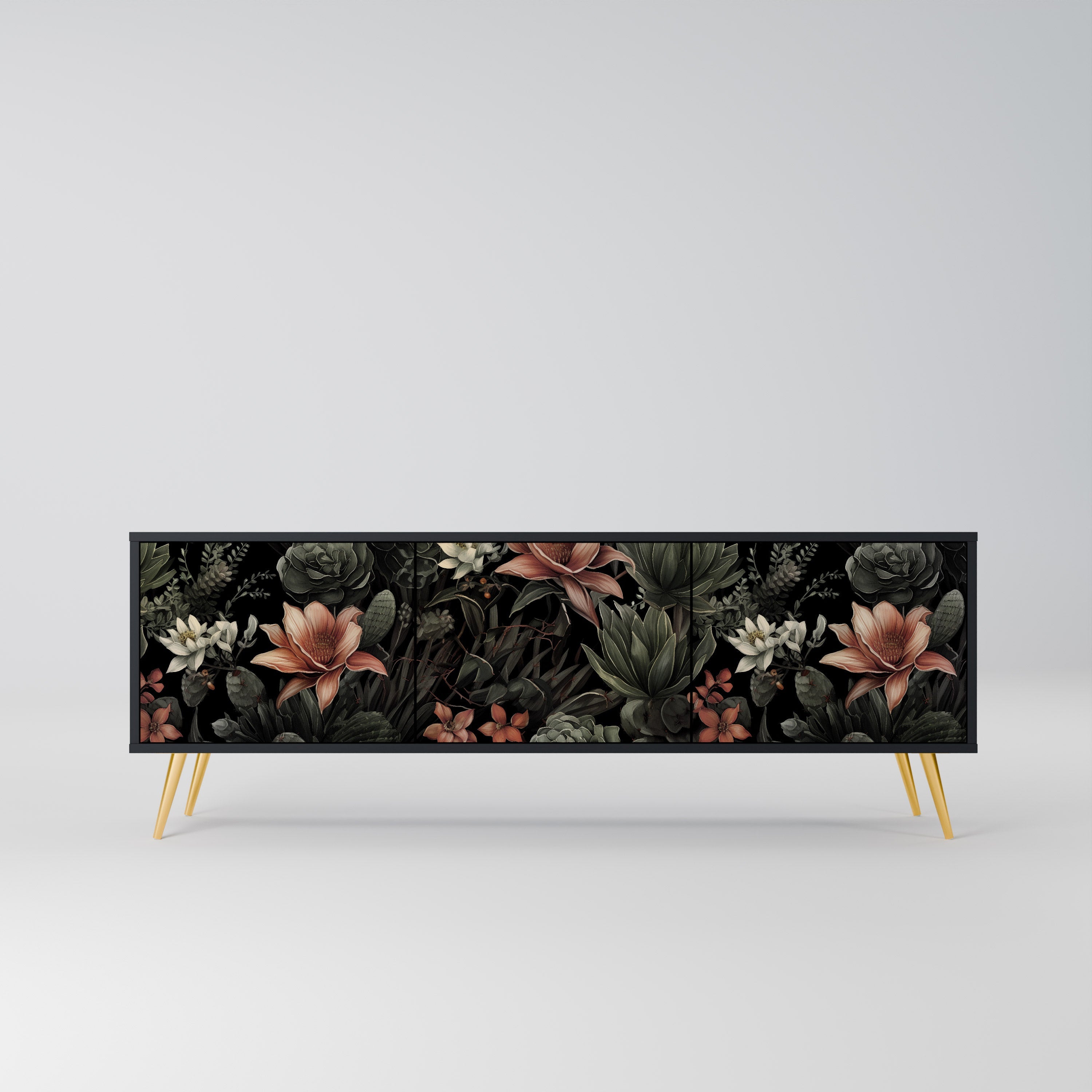 Meuble TV 3 portes SECRET VERDURE finition noire