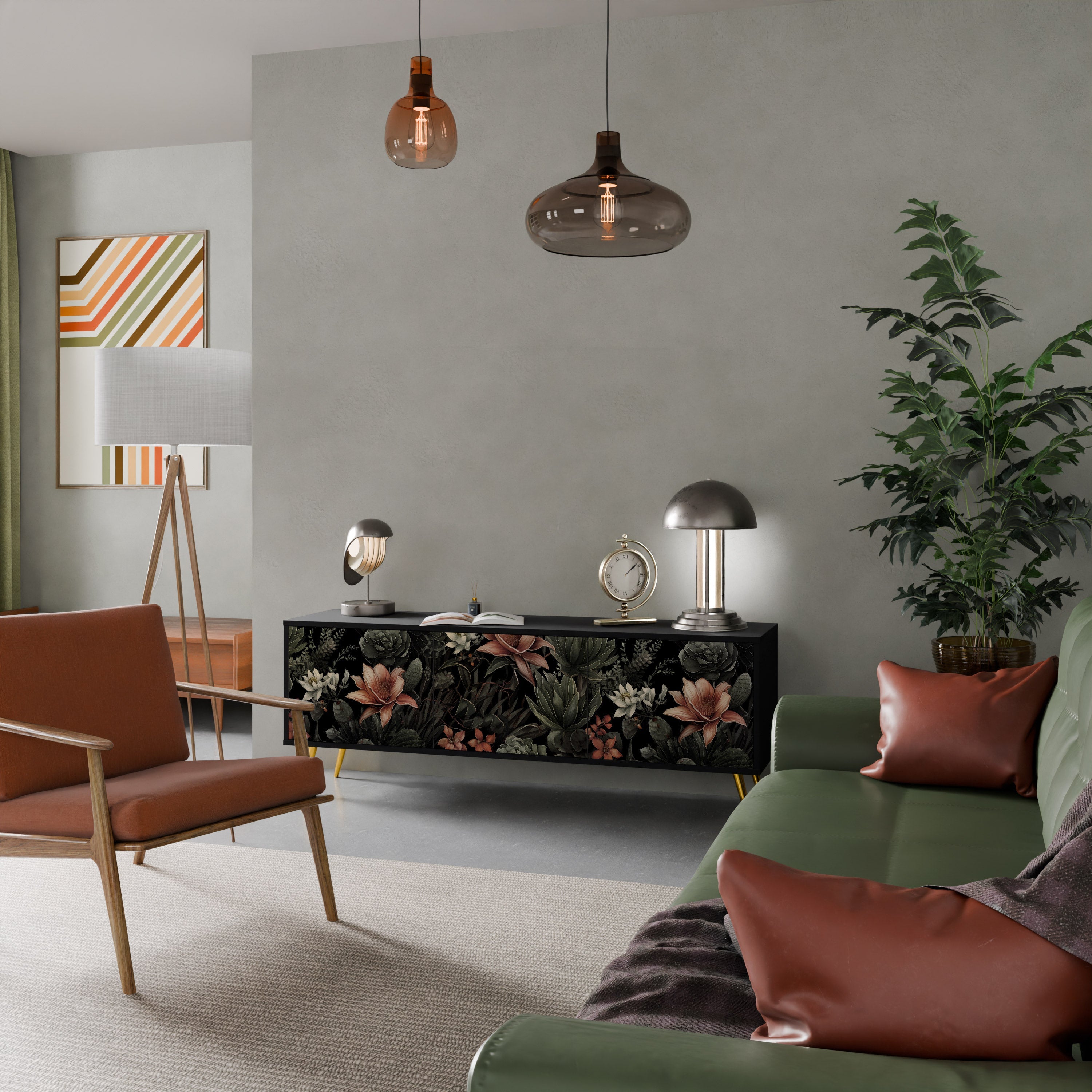 Meuble TV 3 portes SECRET VERDURE finition noire