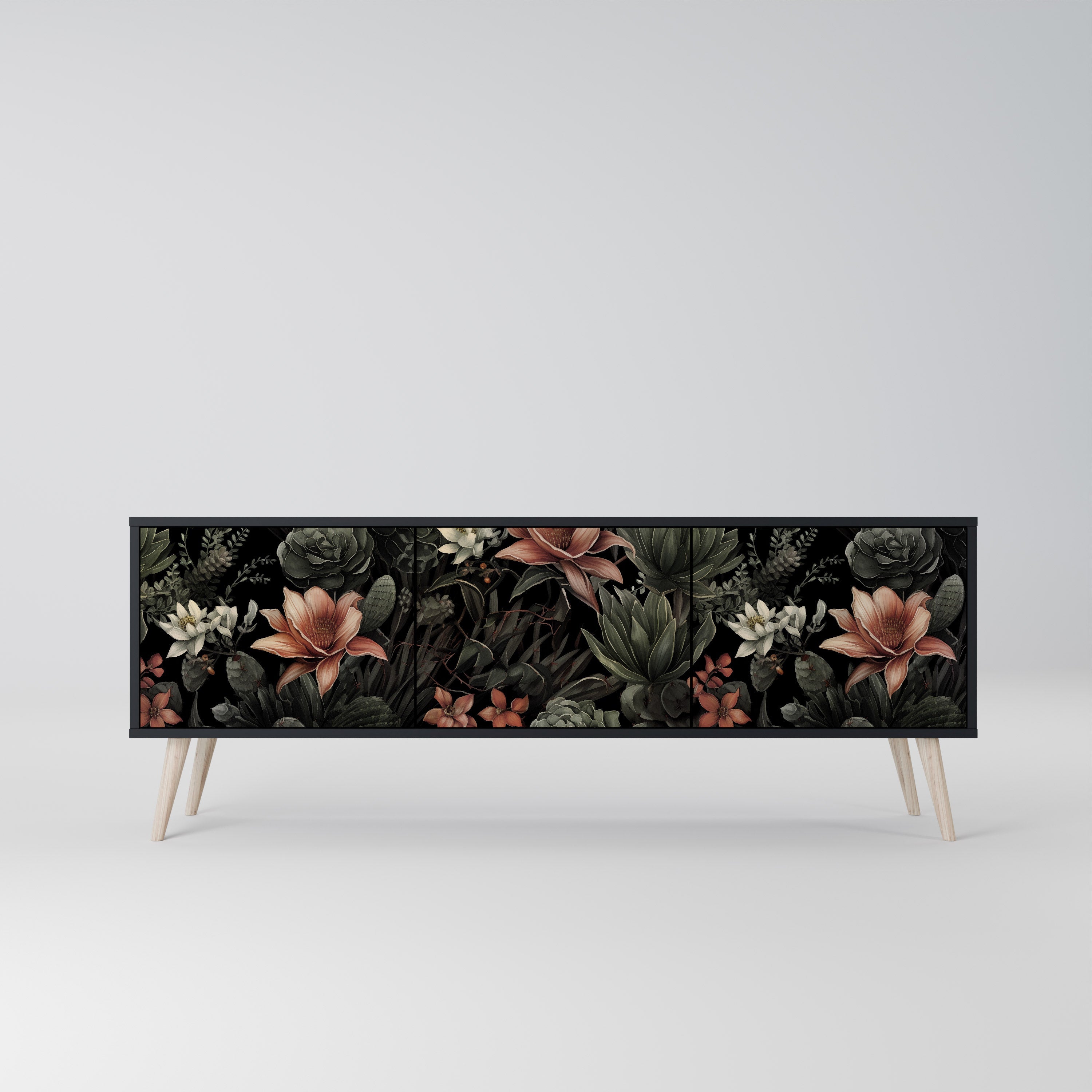 Meuble TV 3 portes SECRET VERDURE finition noire