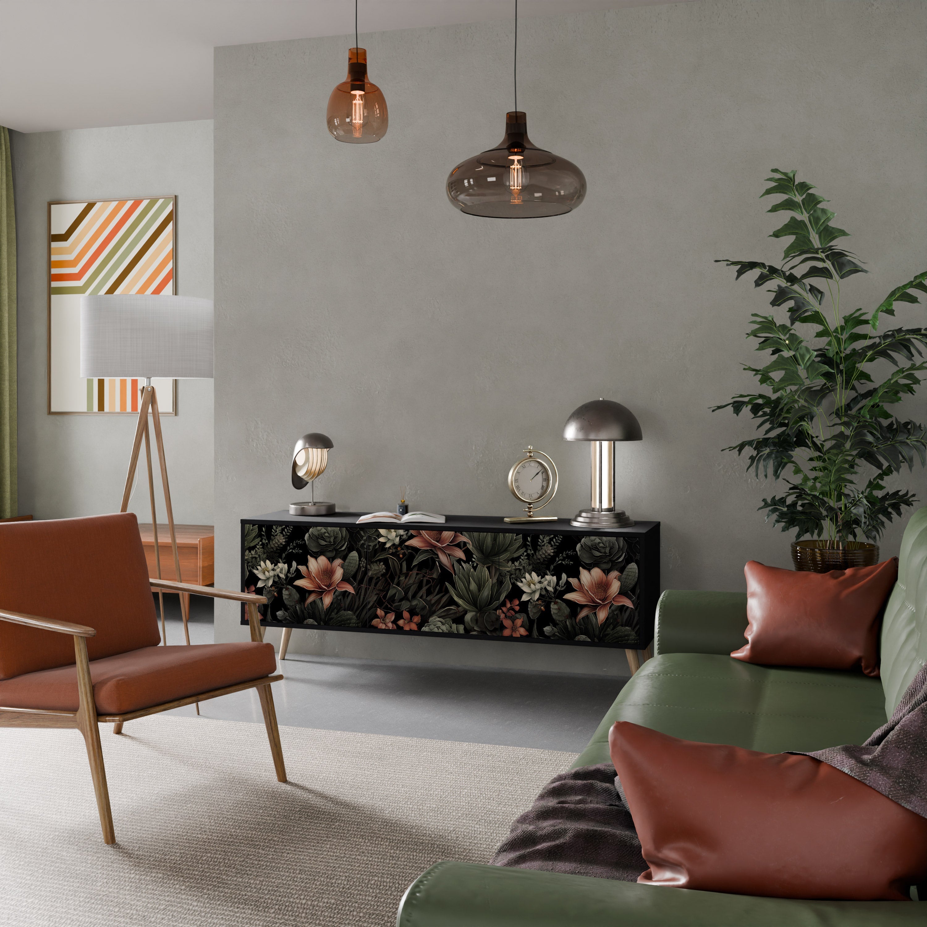 Meuble TV 3 portes SECRET VERDURE finition noire