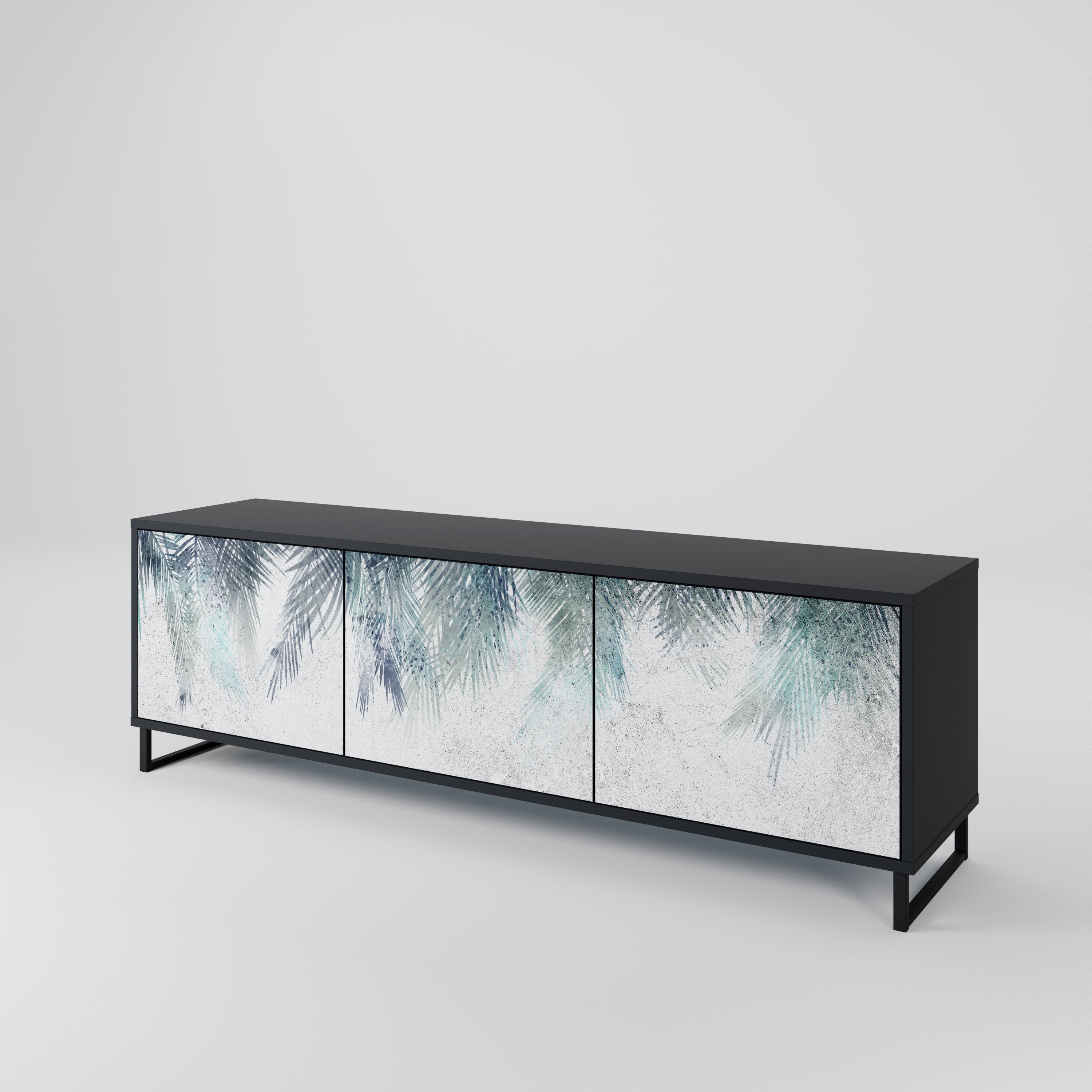 Meuble TV 3 portes PALM VEIL finition noire