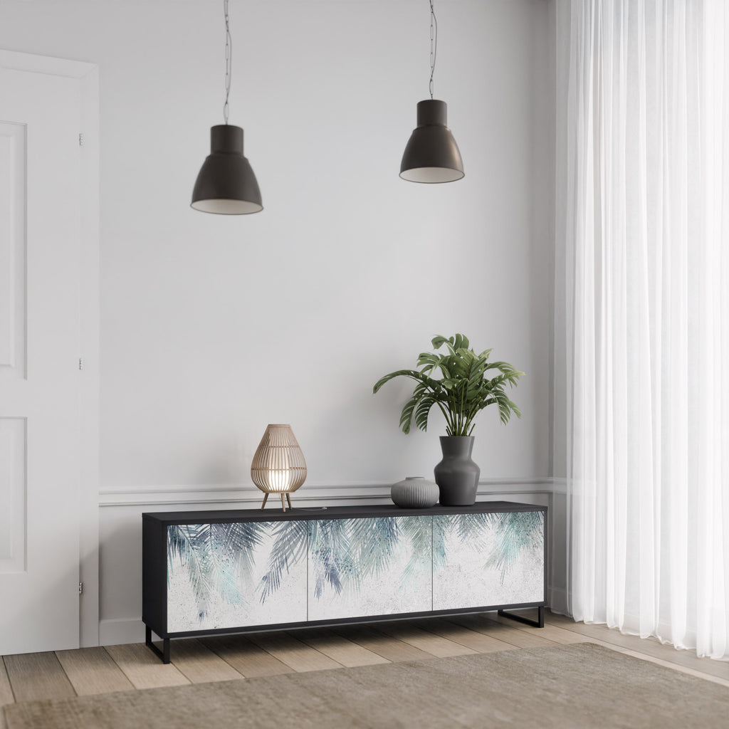 Meuble TV 3 portes PALM VEIL finition noire