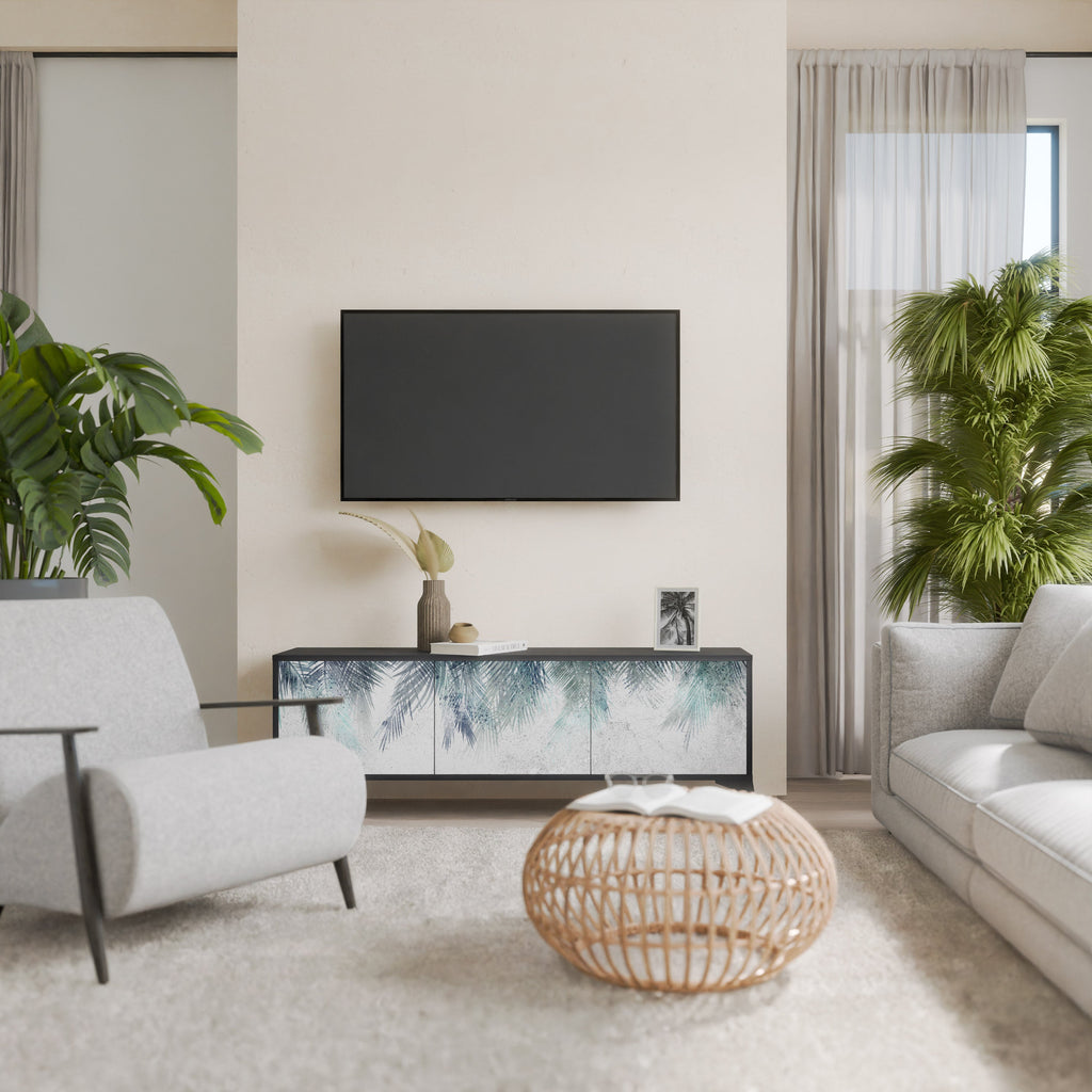 Meuble TV 3 portes PALM VEIL finition noire