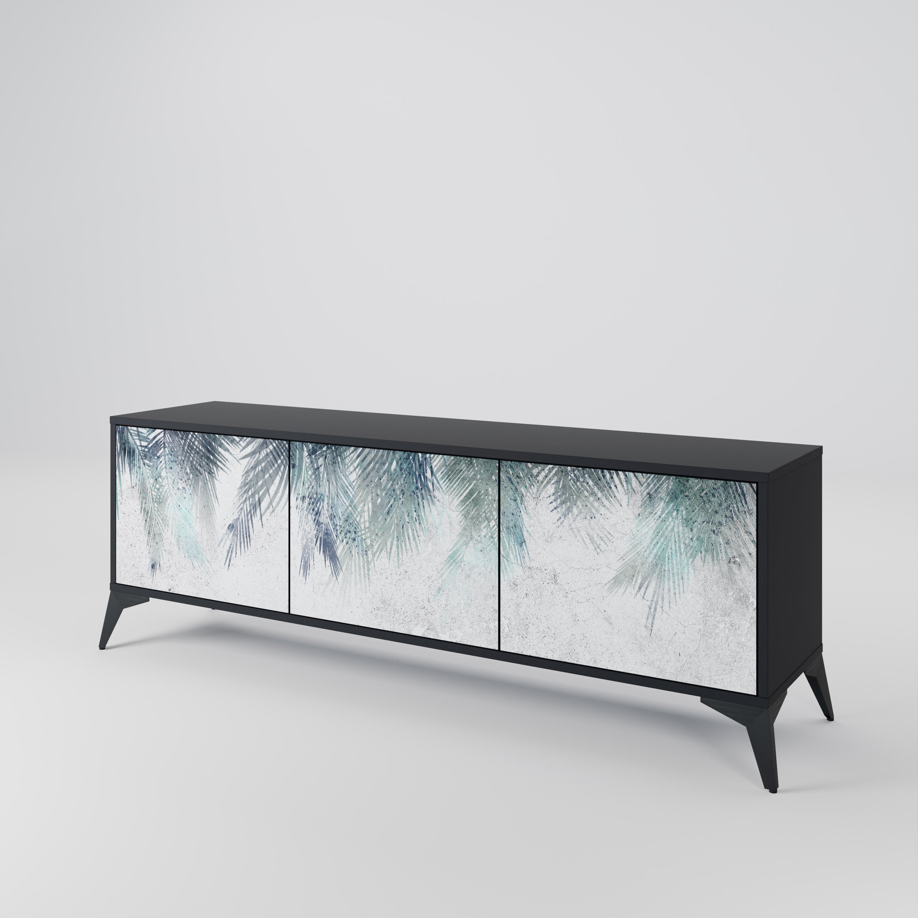 Meuble TV 3 portes PALM VEIL finition noire