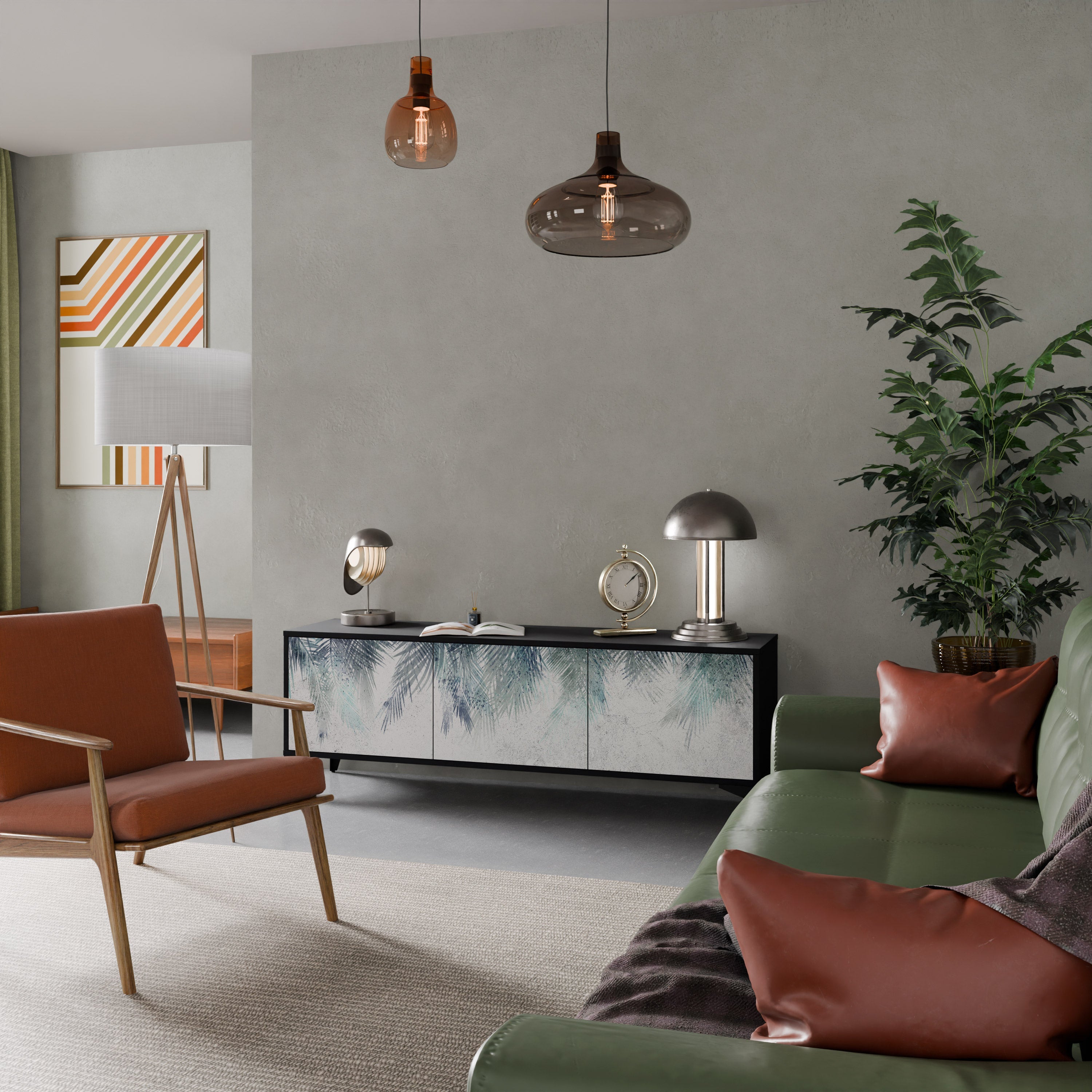 Meuble TV 3 portes PALM VEIL finition noire