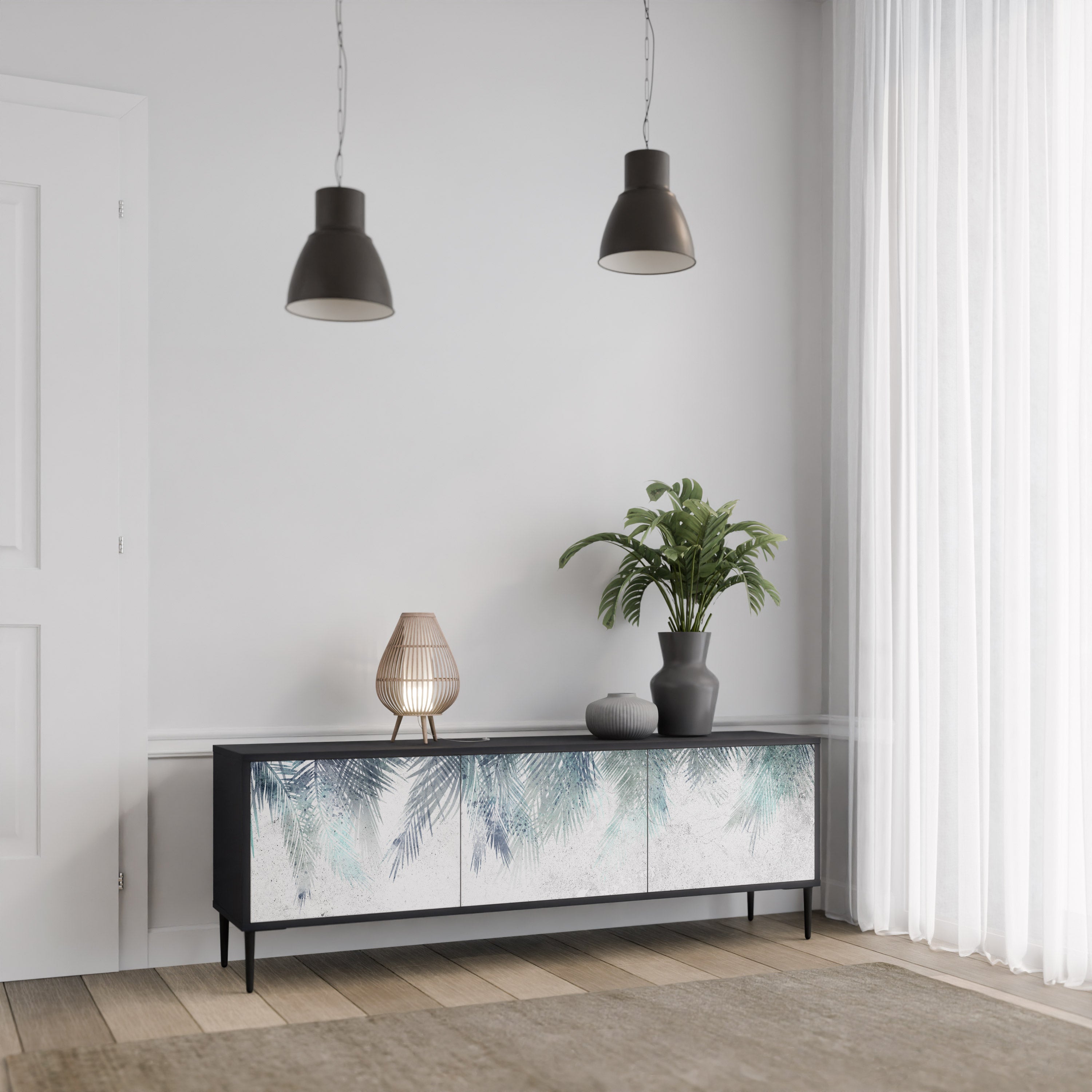 Meuble TV 3 portes PALM VEIL finition noire