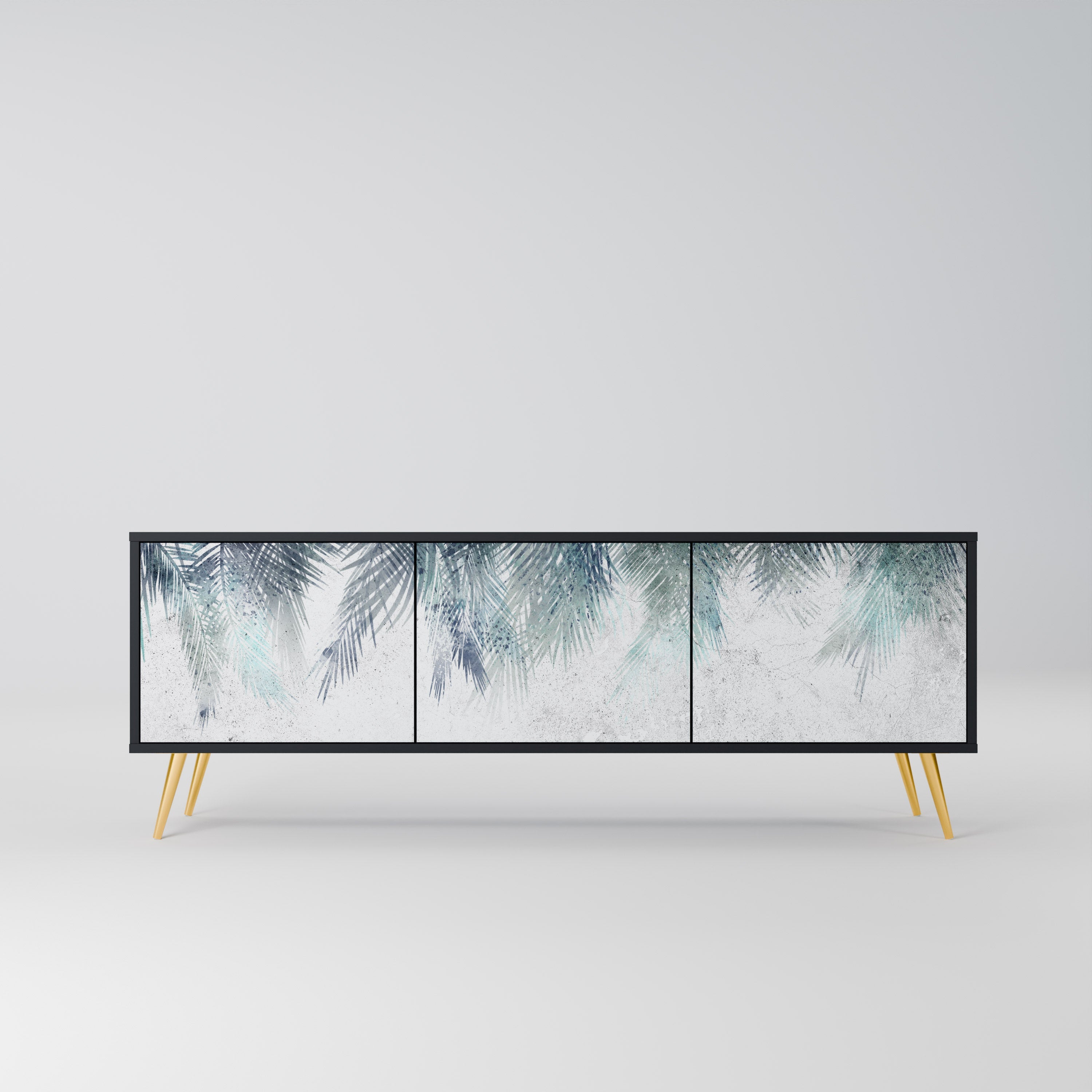 Meuble TV 3 portes PALM VEIL finition noire
