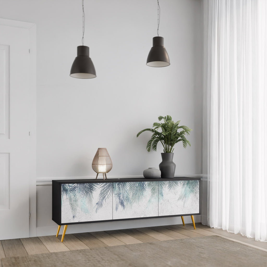 Meuble TV 3 portes PALM VEIL finition noire