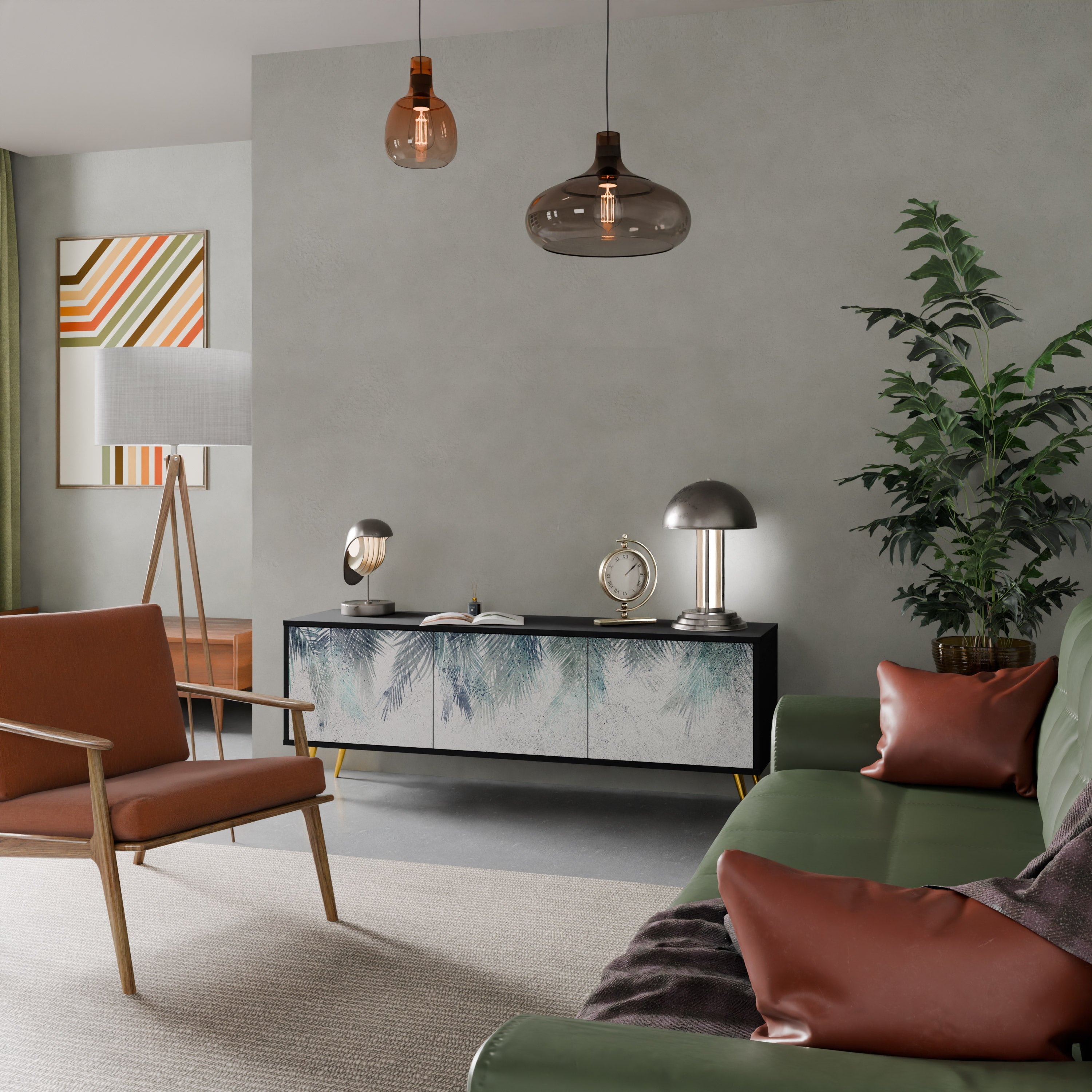 Meuble TV 3 portes PALM VEIL finition noire