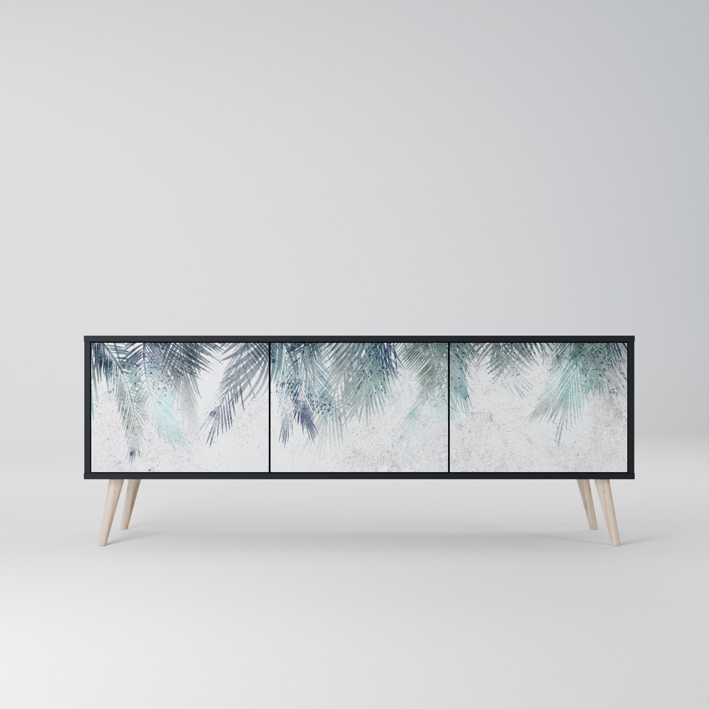 Meuble TV 3 portes PALM VEIL finition noire