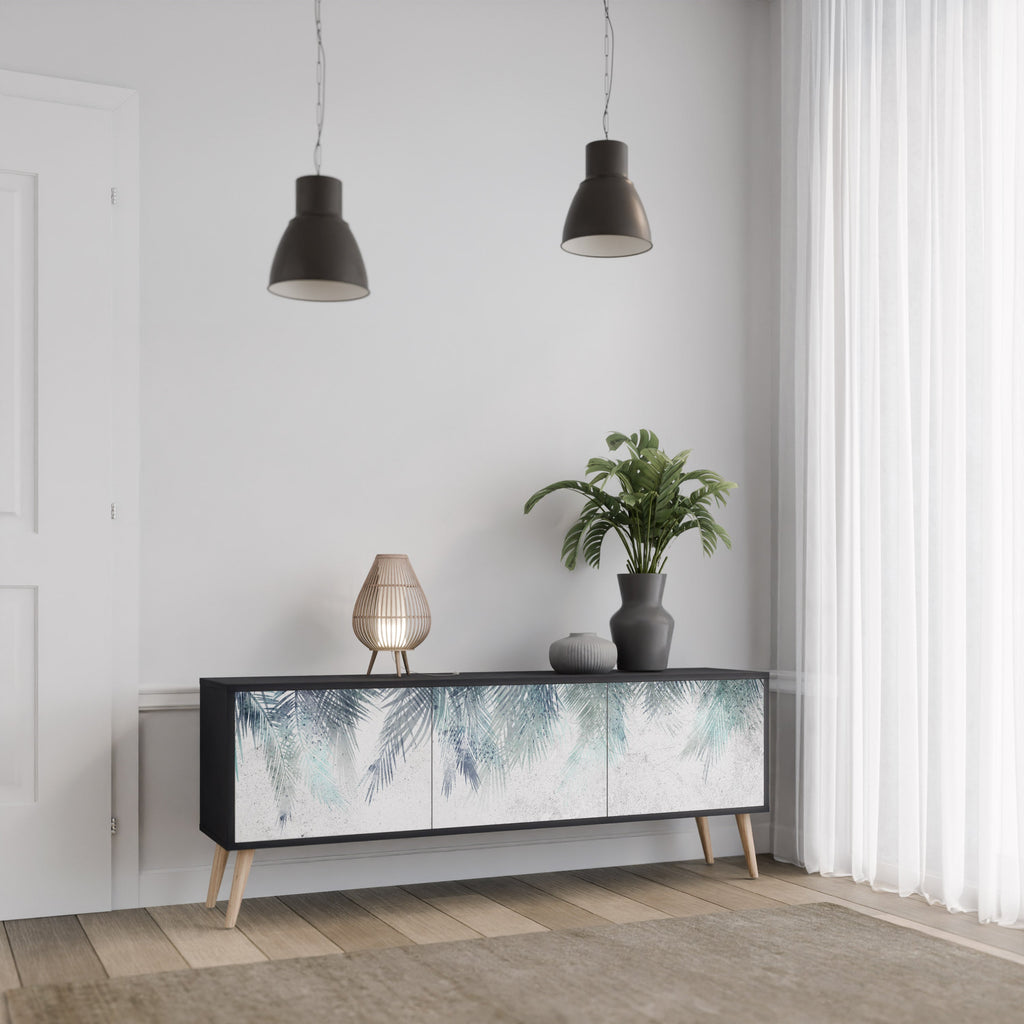 Meuble TV 3 portes PALM VEIL finition noire