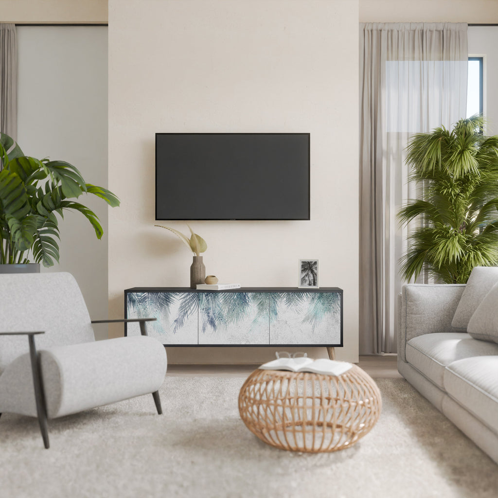 Meuble TV 3 portes PALM VEIL finition noire