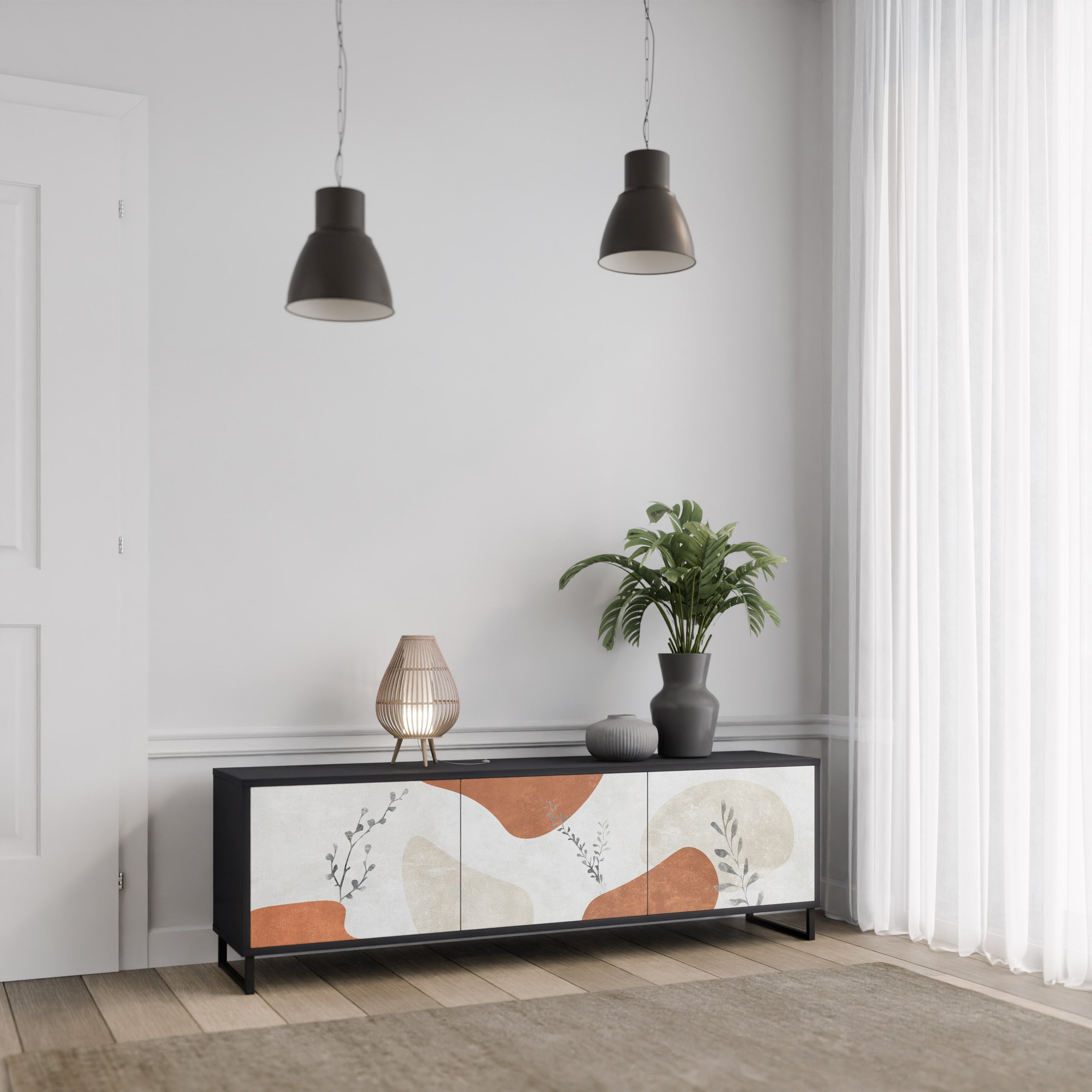 Meuble TV 3 portes TRANQUIL TWIG finition noire