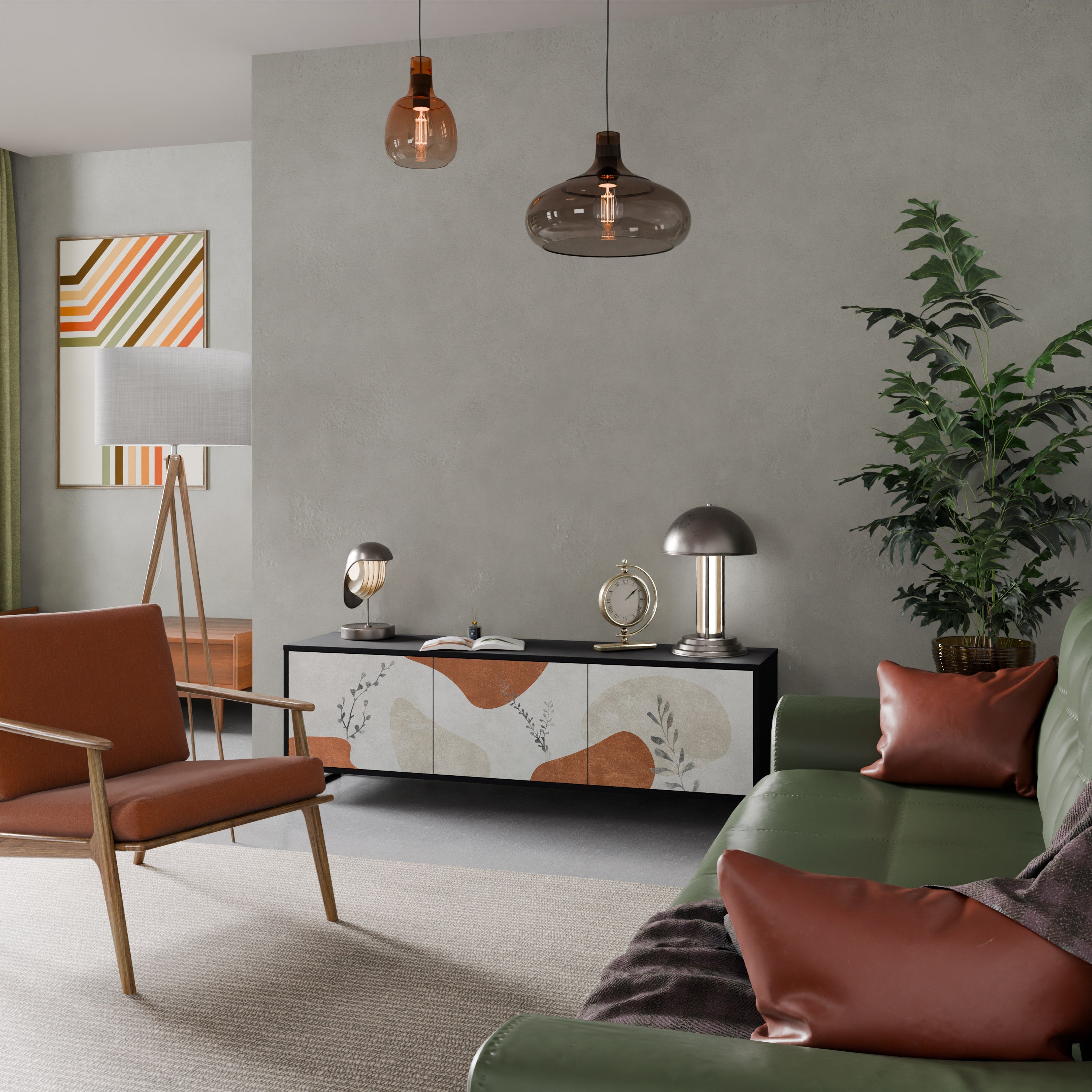 Meuble TV 3 portes TRANQUIL TWIG finition noire