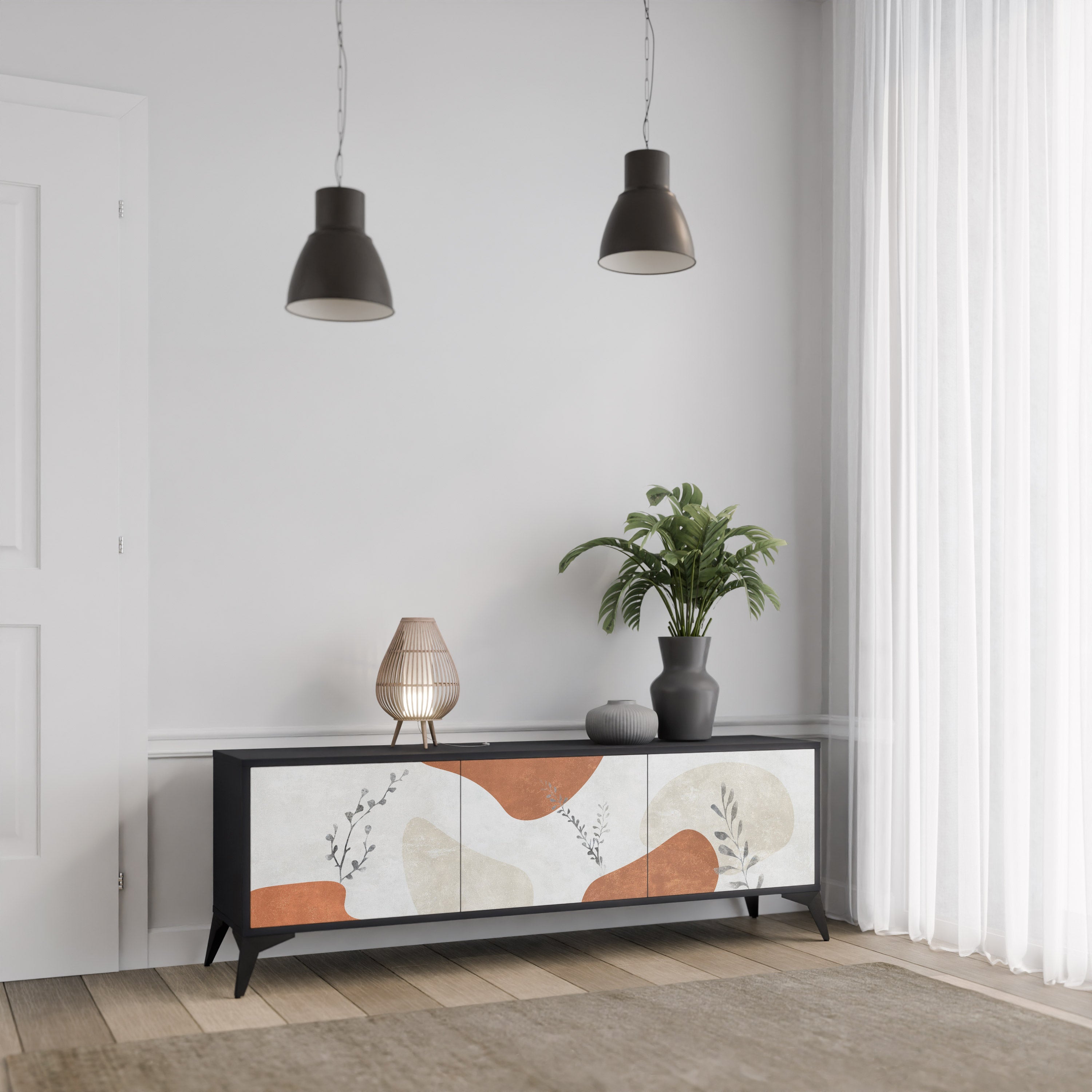 Meuble TV 3 portes TRANQUIL TWIG finition noire