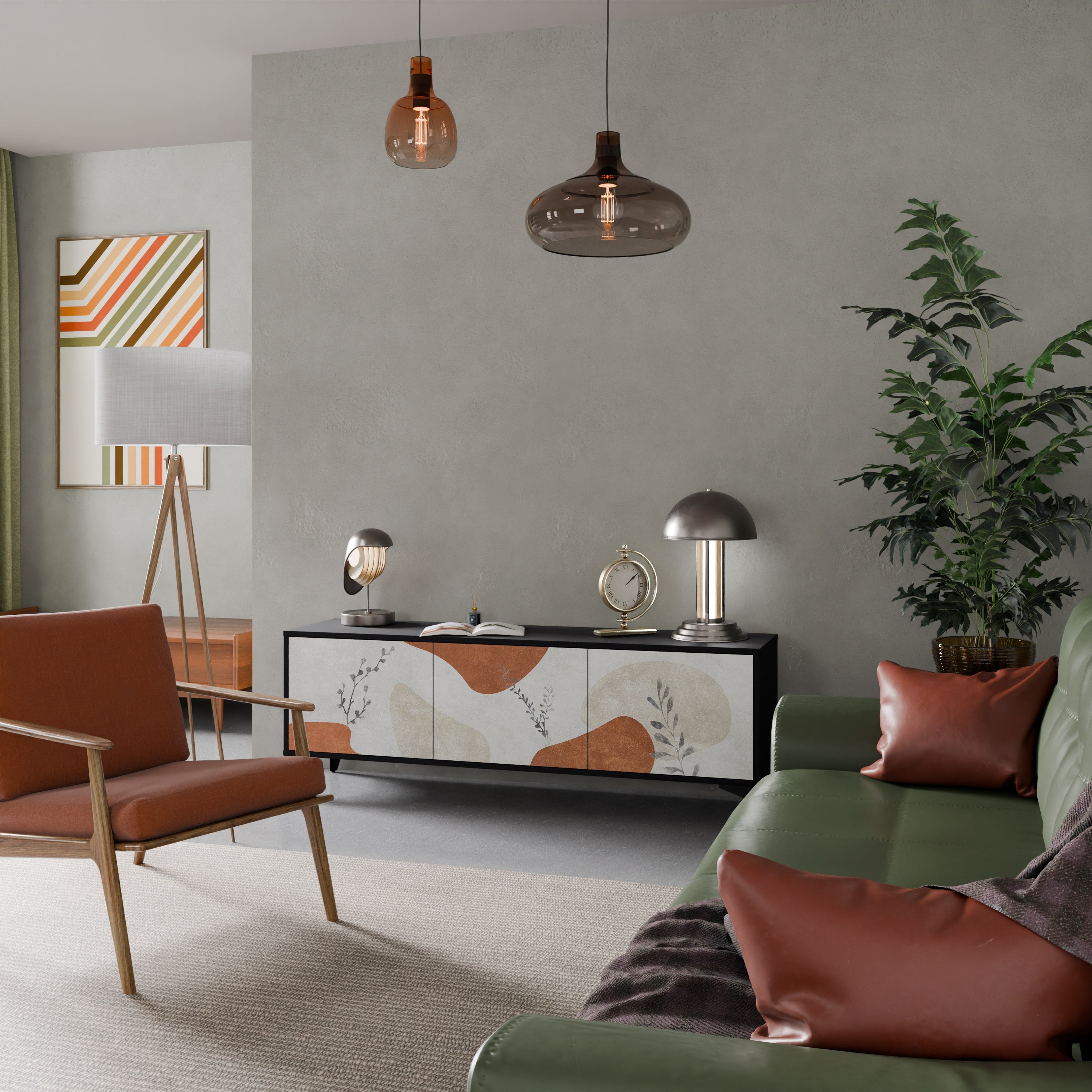 Meuble TV 3 portes TRANQUIL TWIG finition noire