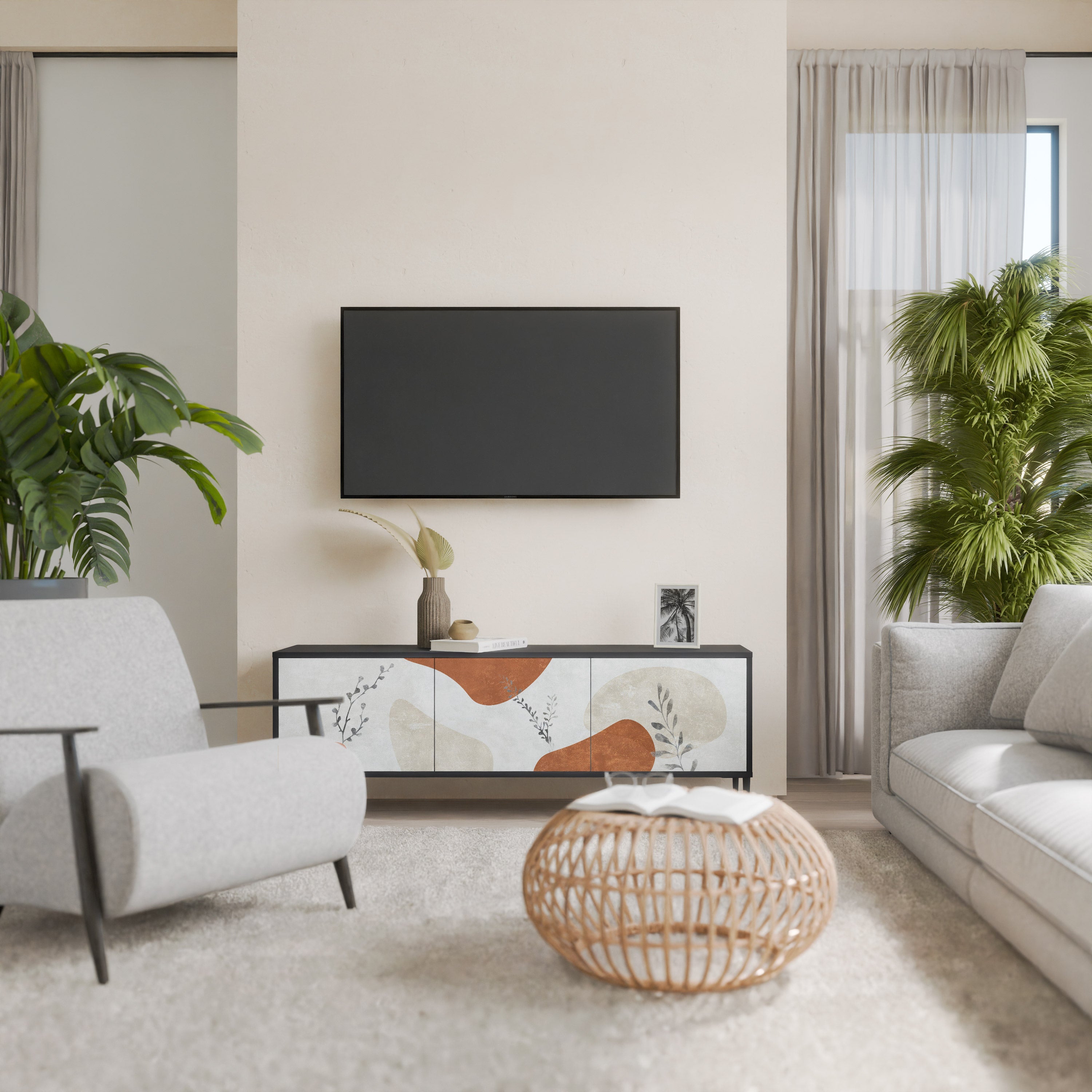 Meuble TV 3 portes TRANQUIL TWIG finition noire