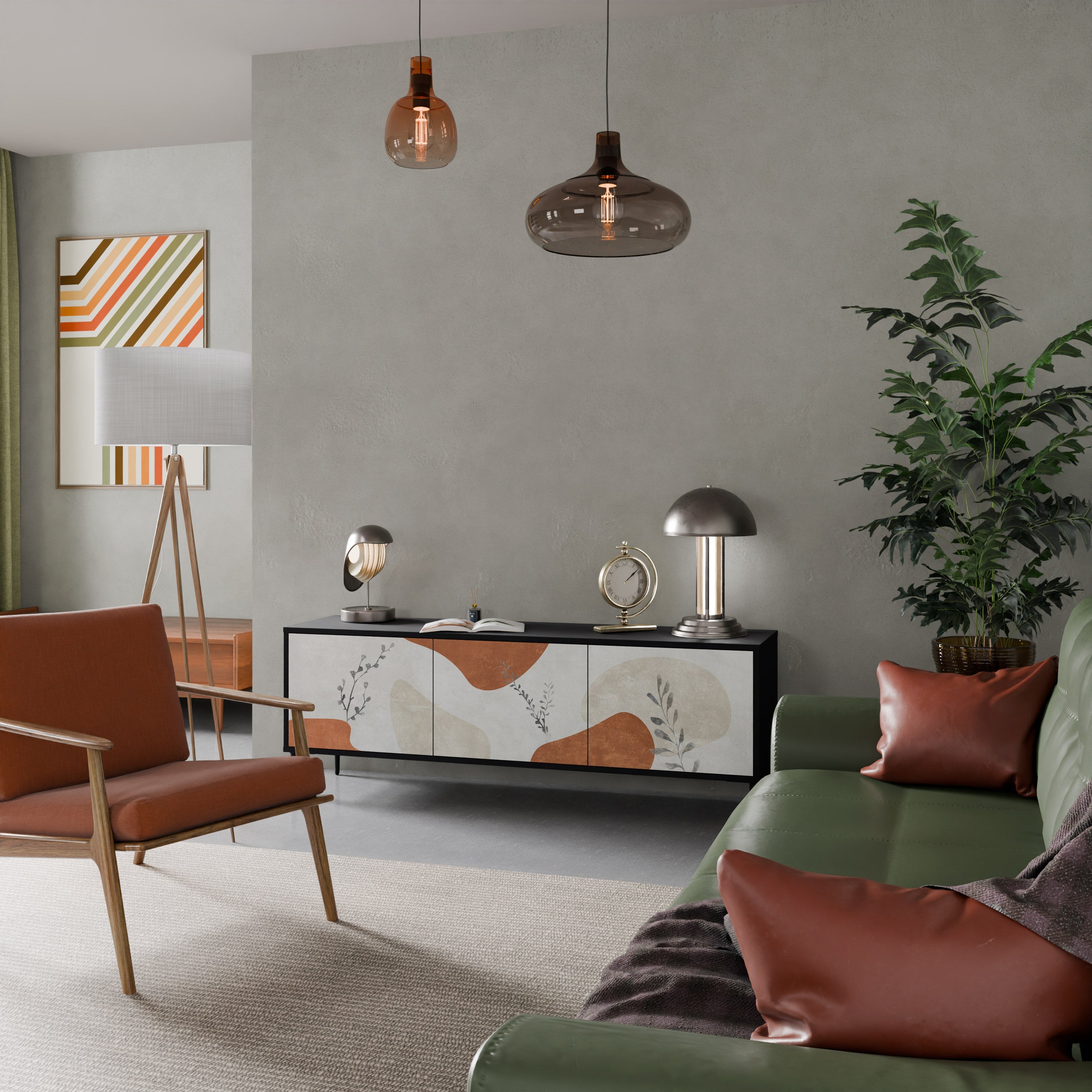 Meuble TV 3 portes TRANQUIL TWIG finition noire