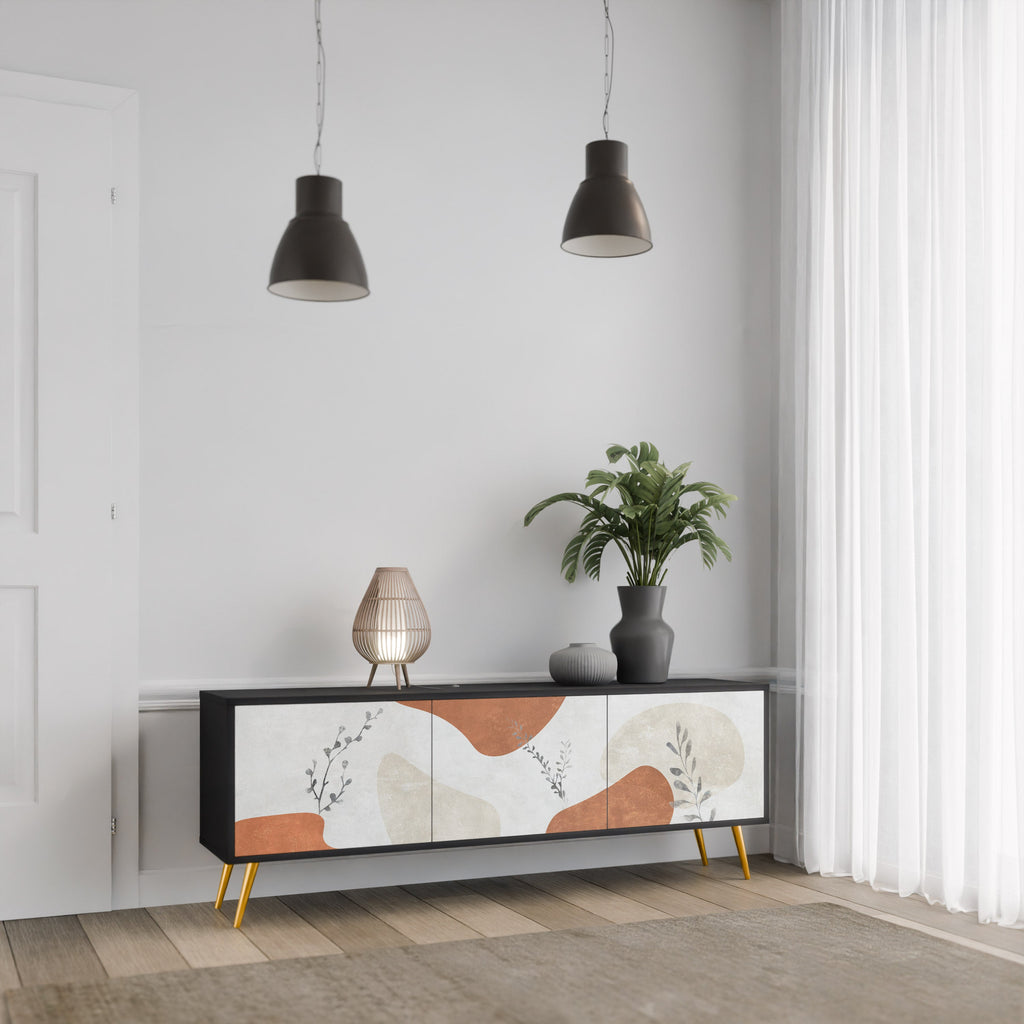 TRANQUIL TWIG 3-Door TV Stand in Black Finish