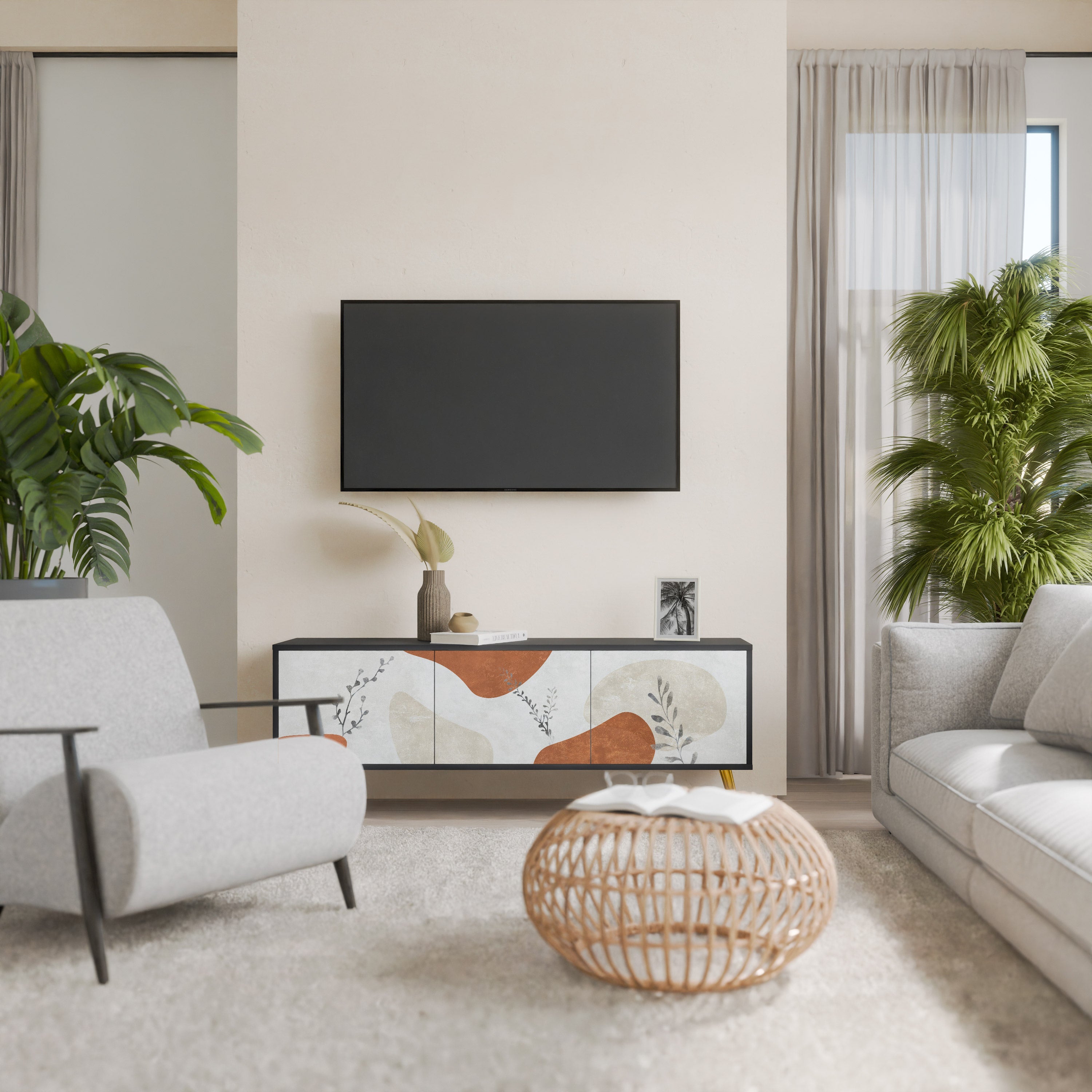 Meuble TV 3 portes TRANQUIL TWIG finition noire