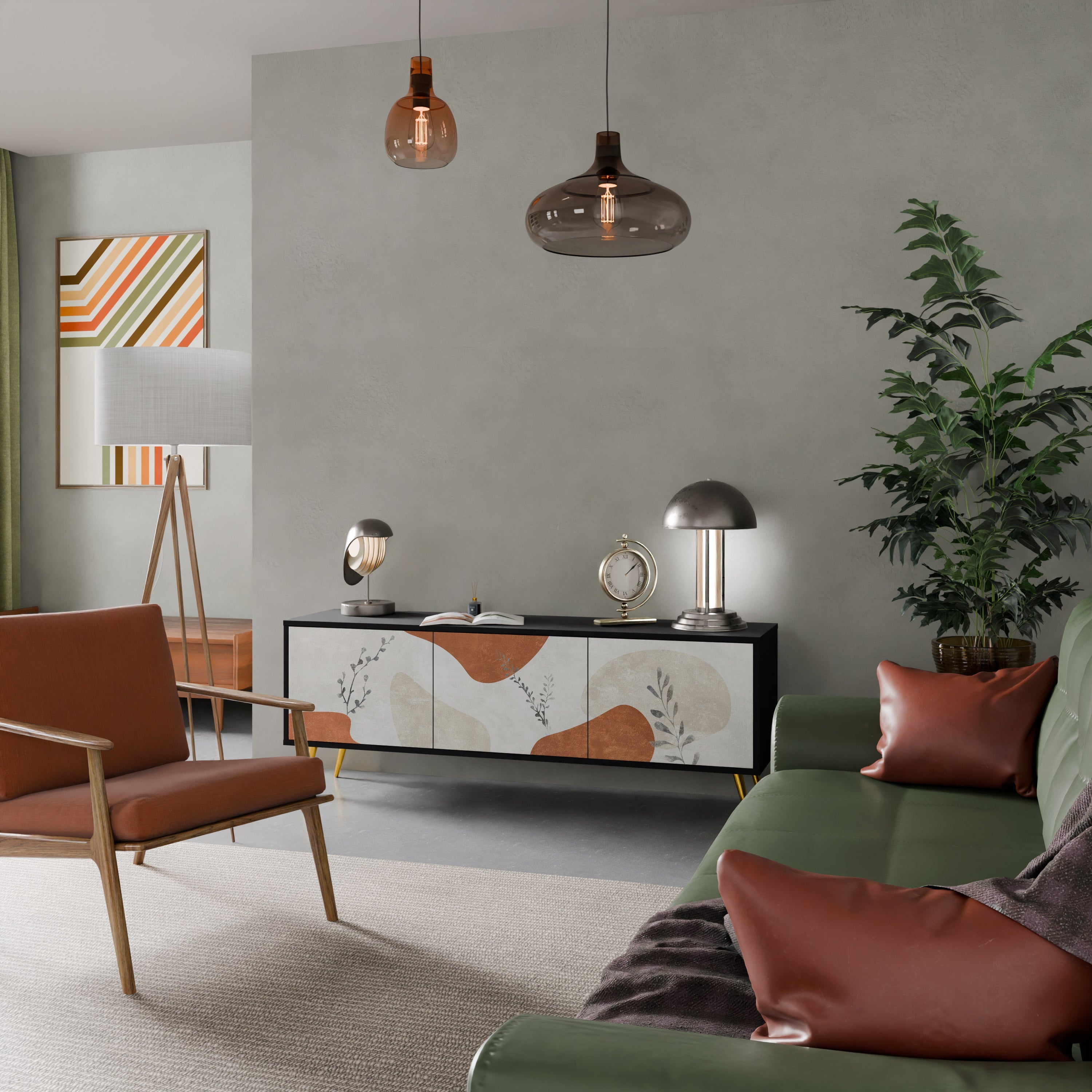 Meuble TV 3 portes TRANQUIL TWIG finition noire