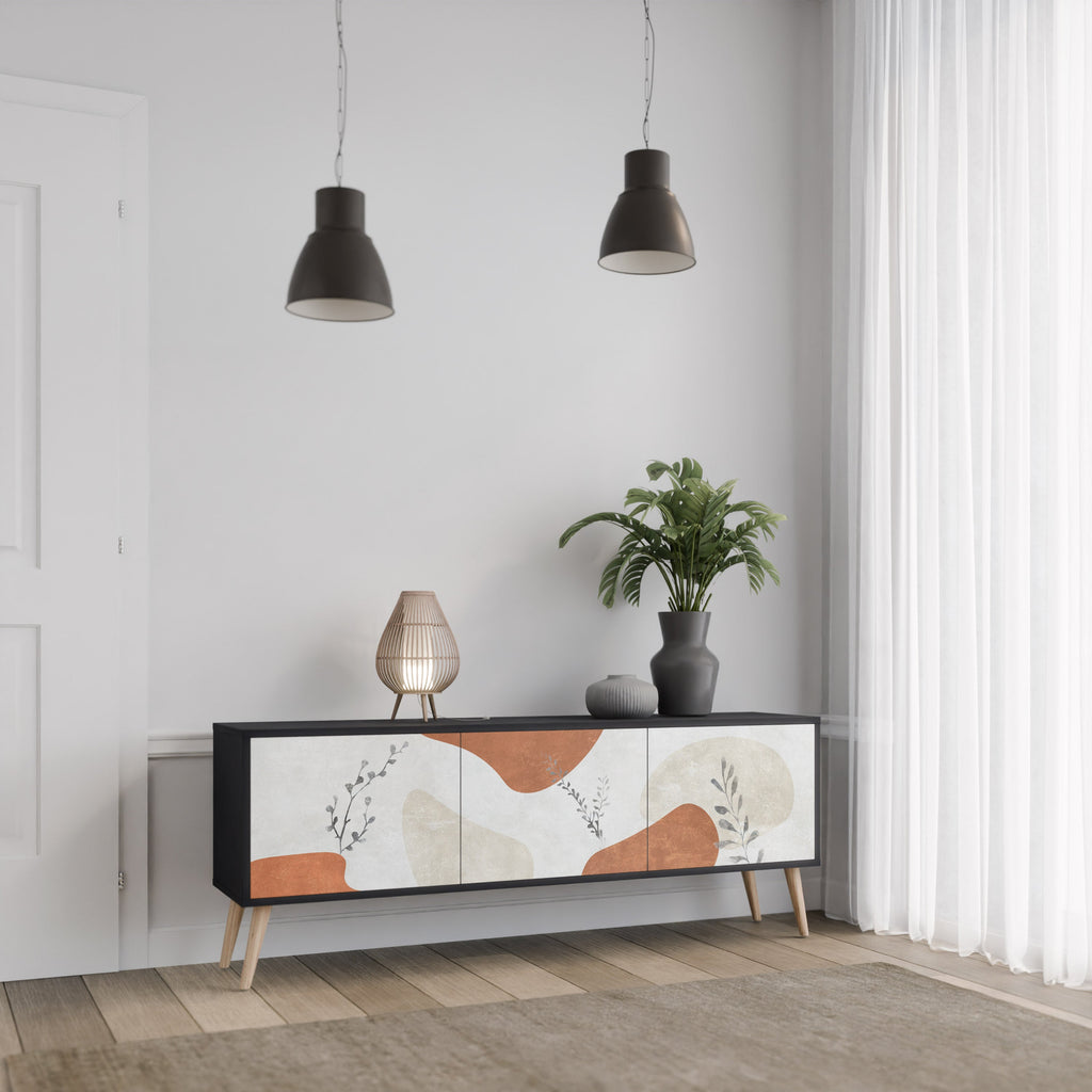 TRANQUIL TWIG 3-Door TV Stand in Black Finish