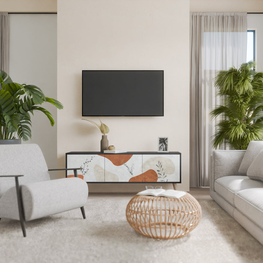 TRANQUIL TWIG 3-Door TV Stand in Black Finish