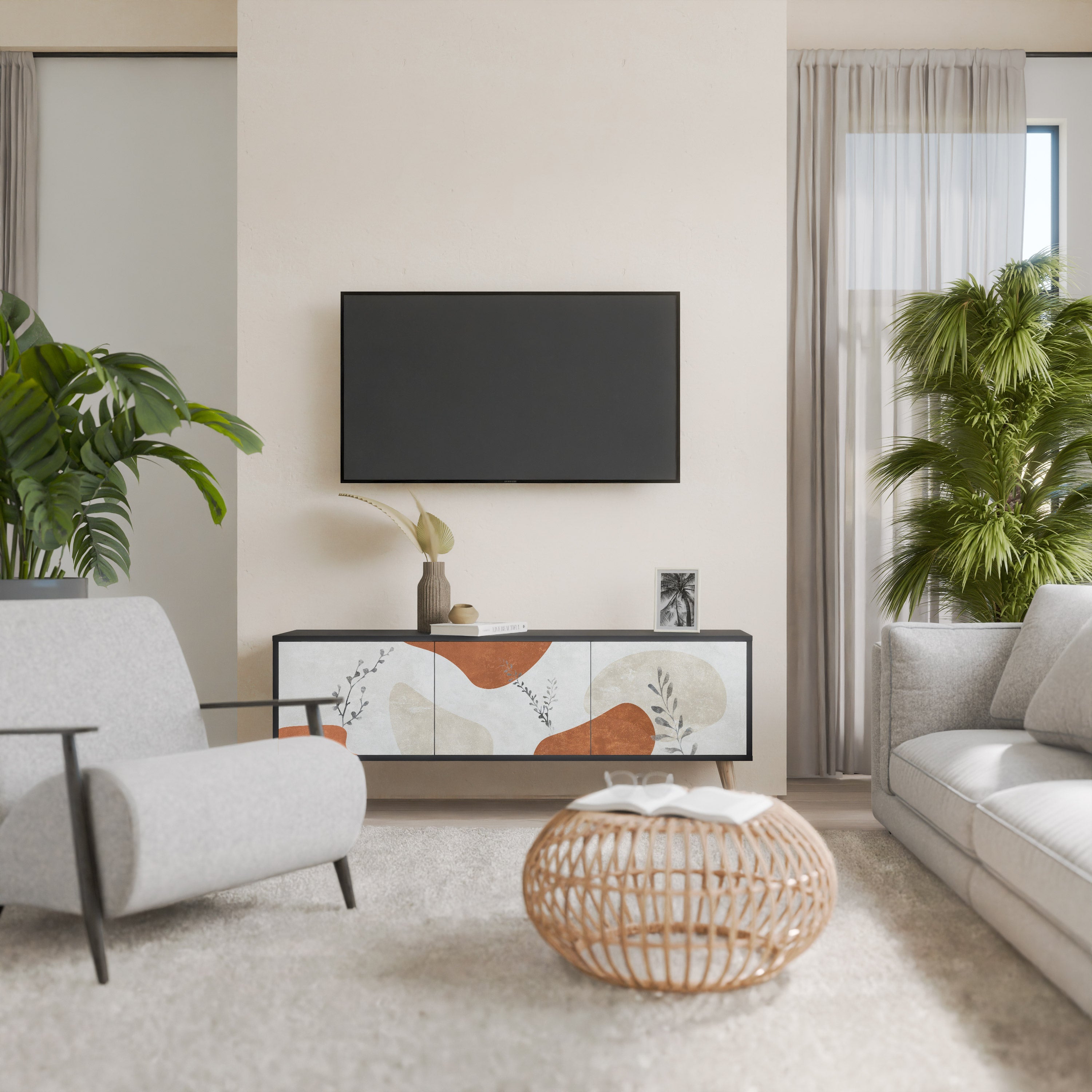 Meuble TV 3 portes TRANQUIL TWIG finition noire