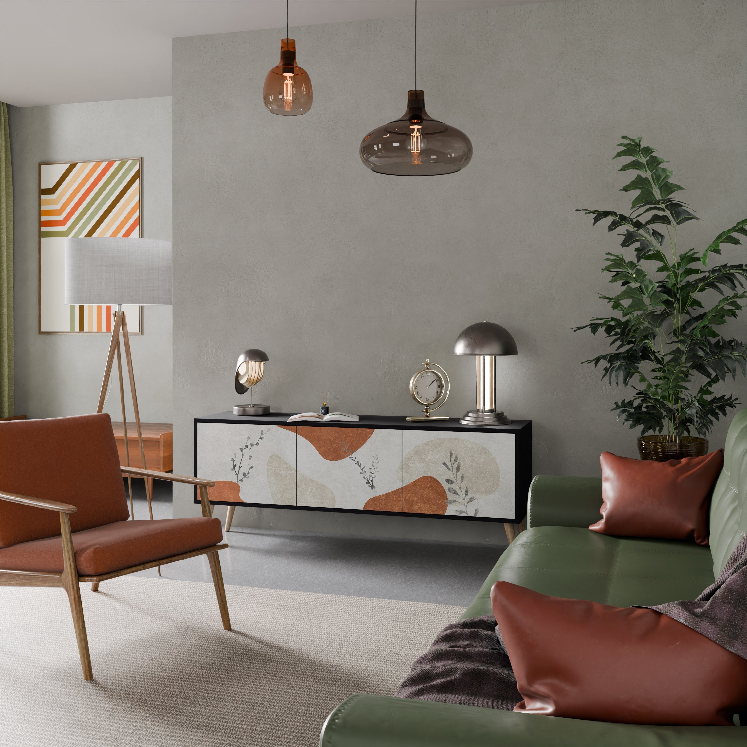 Meuble TV 3 portes TRANQUIL TWIG finition noire