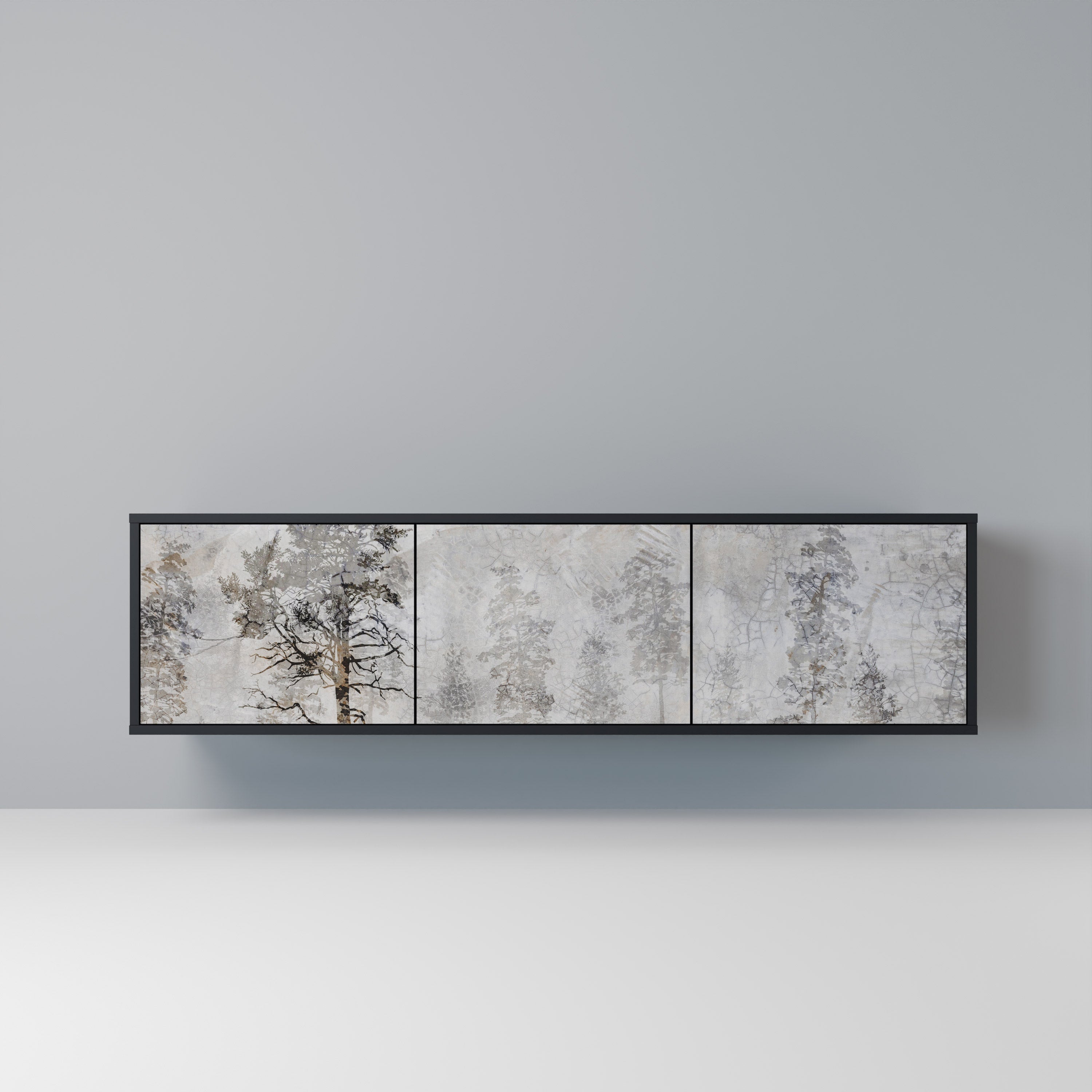 Meuble TV 3 portes FADE IN THE TREES, finition noire