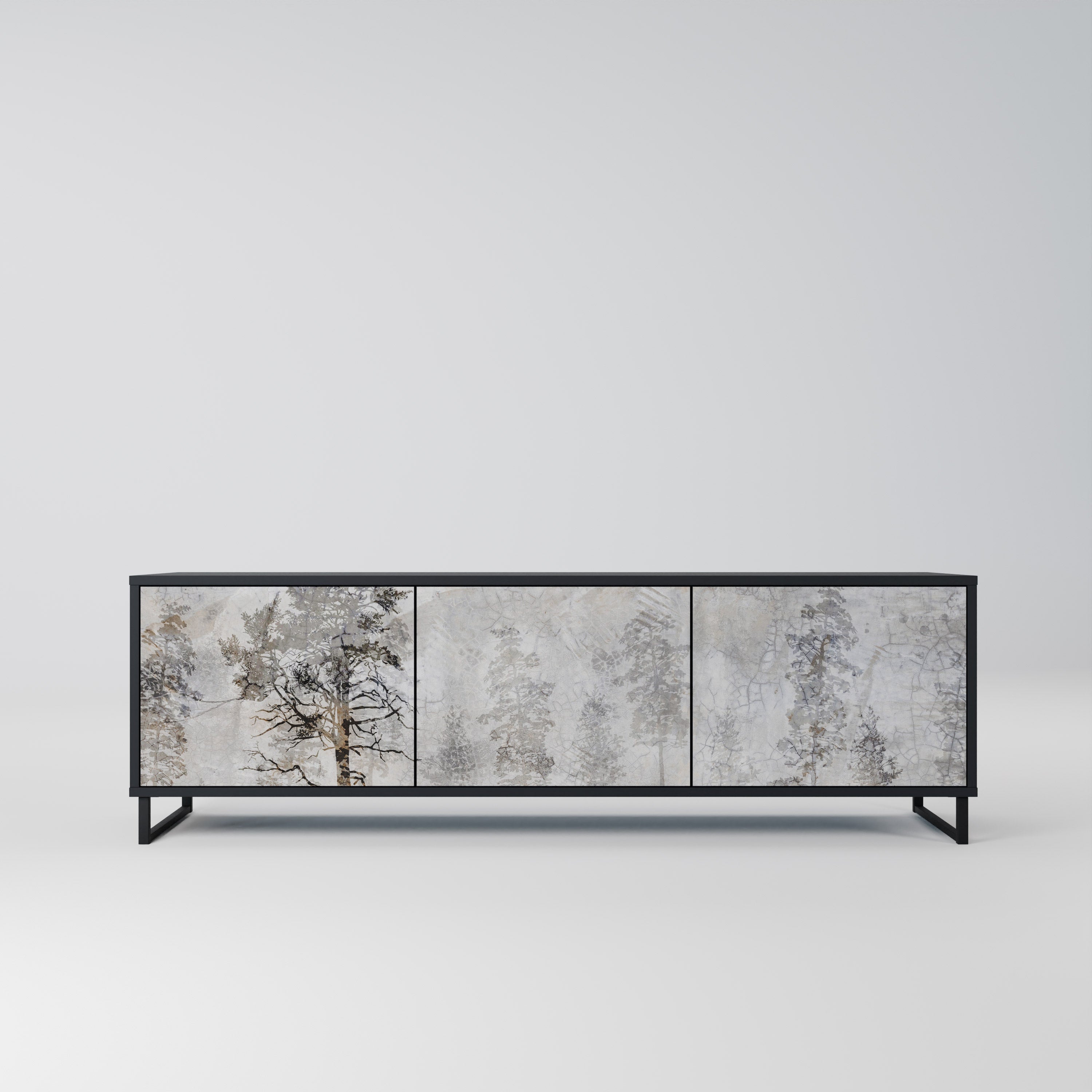 Meuble TV 3 portes FADE IN THE TREES, finition noire