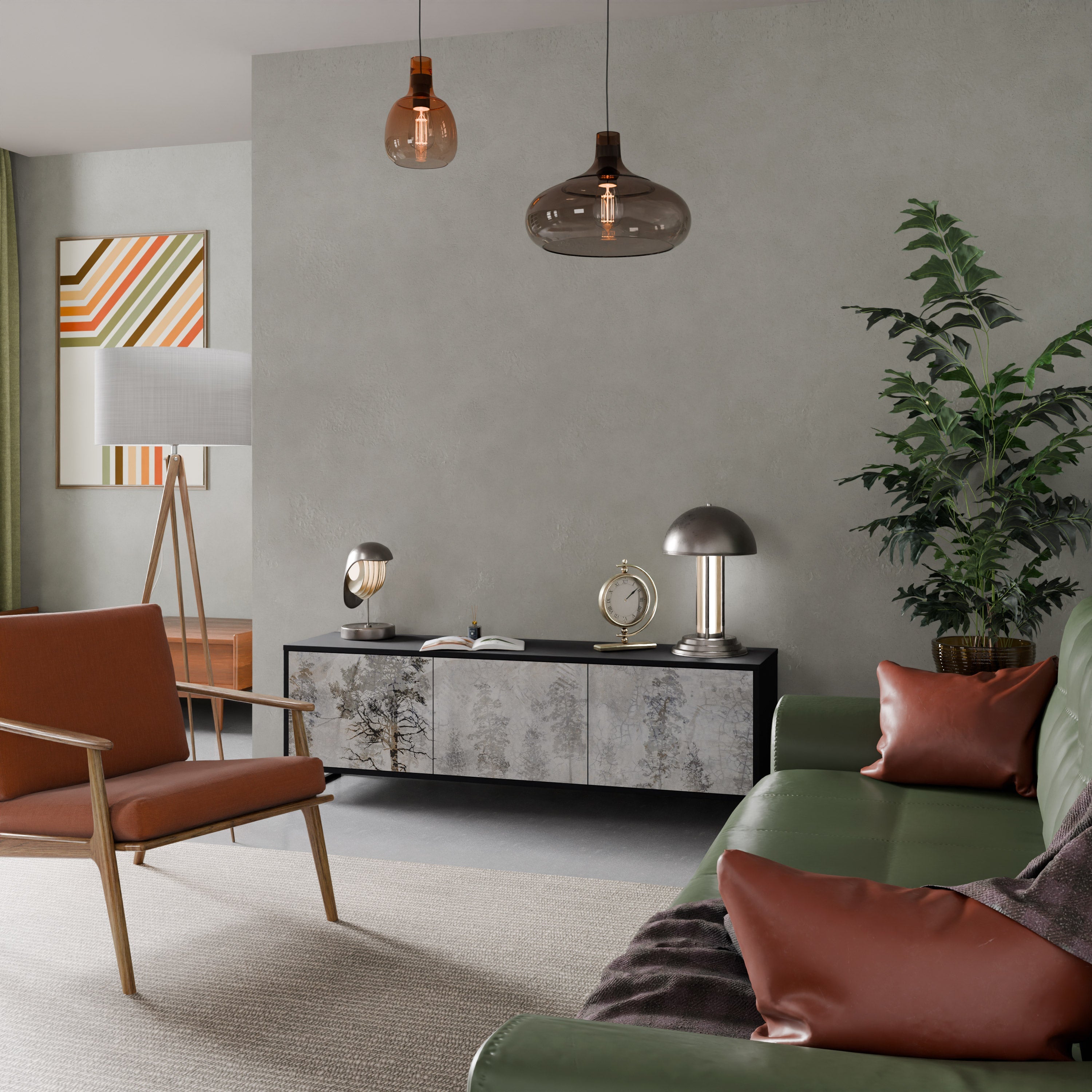 Meuble TV 3 portes FADE IN THE TREES, finition noire