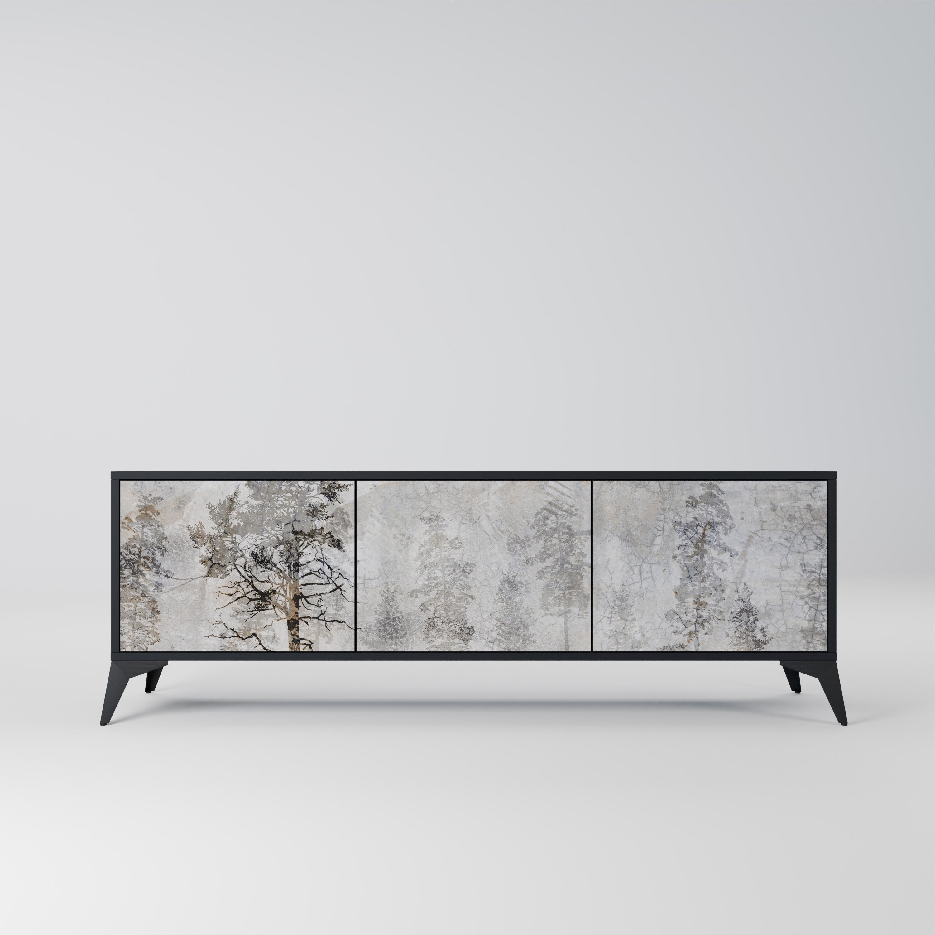 Meuble TV 3 portes FADE IN THE TREES, finition noire