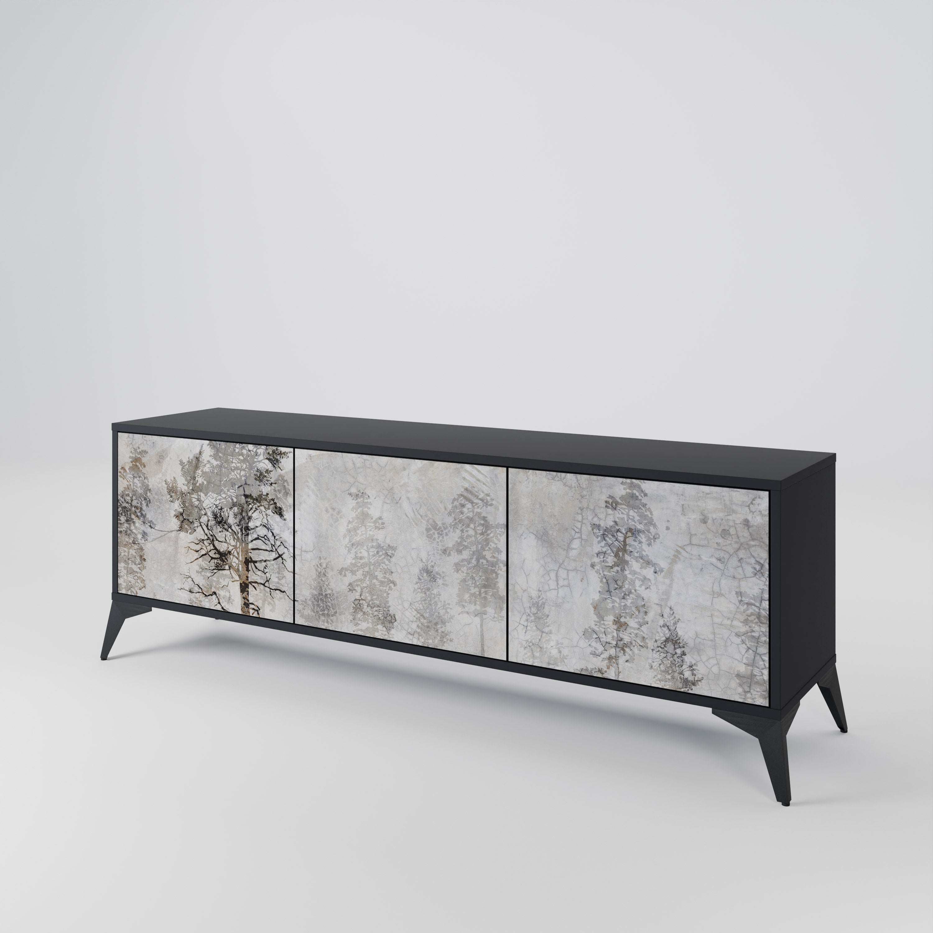 Meuble TV 3 portes FADE IN THE TREES, finition noire