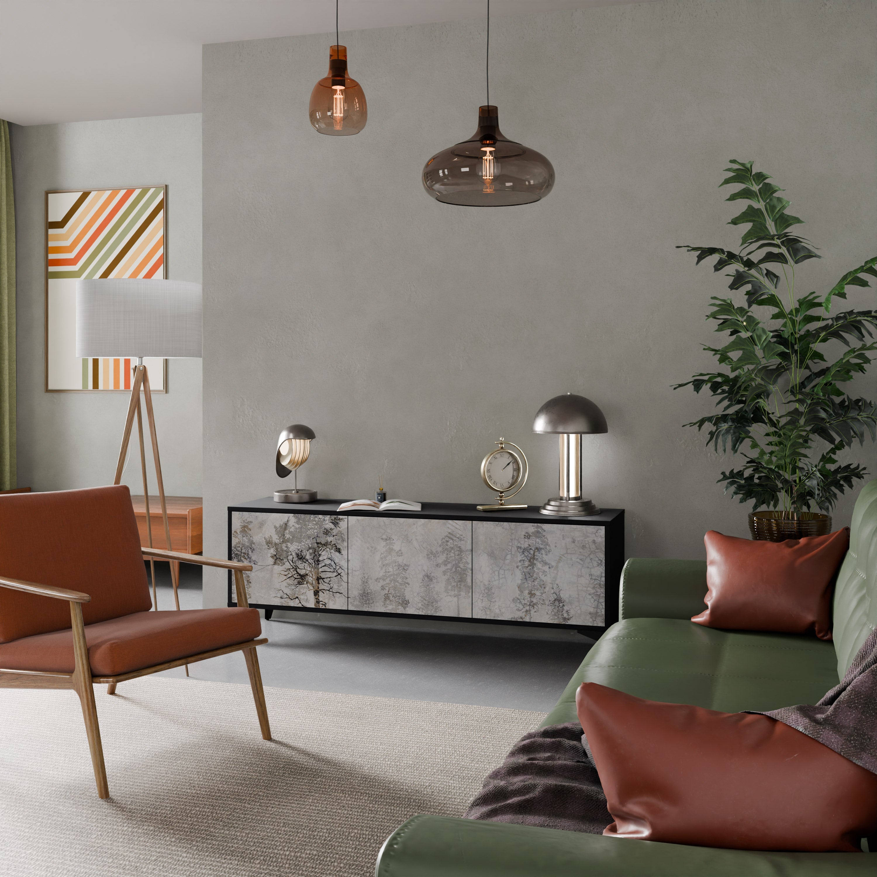 Meuble TV 3 portes FADE IN THE TREES, finition noire