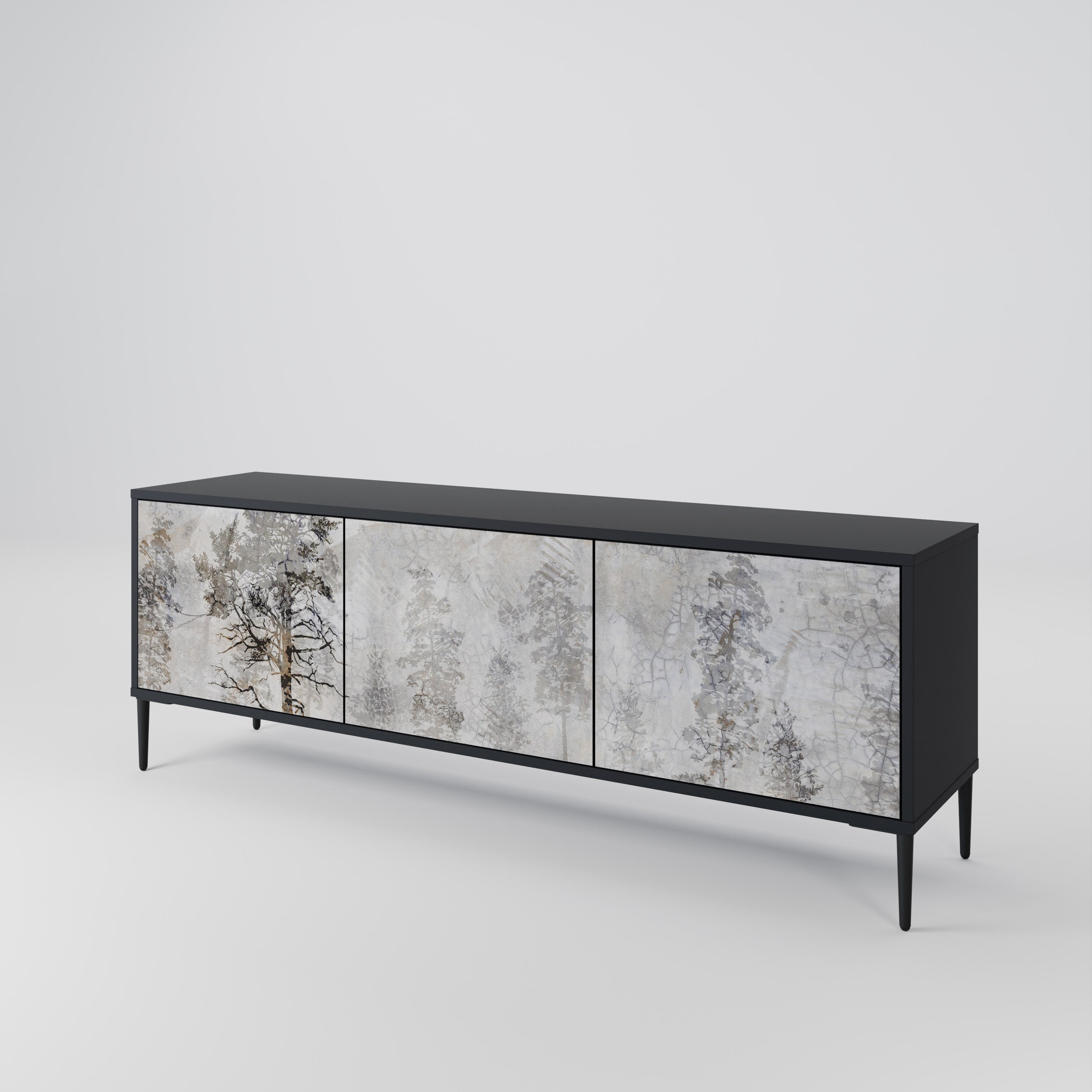 Meuble TV 3 portes FADE IN THE TREES, finition noire