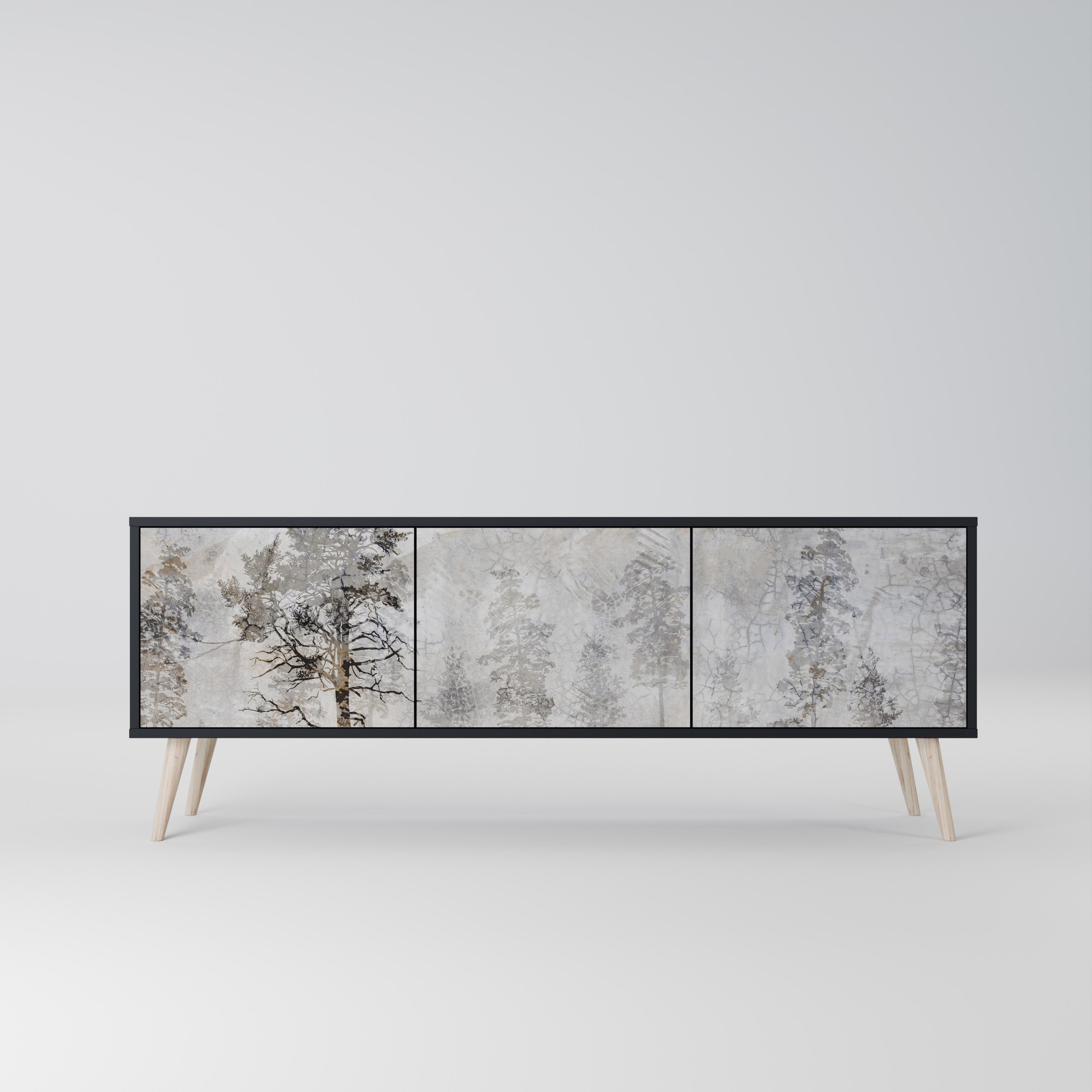 Meuble TV 3 portes FADE IN THE TREES, finition noire