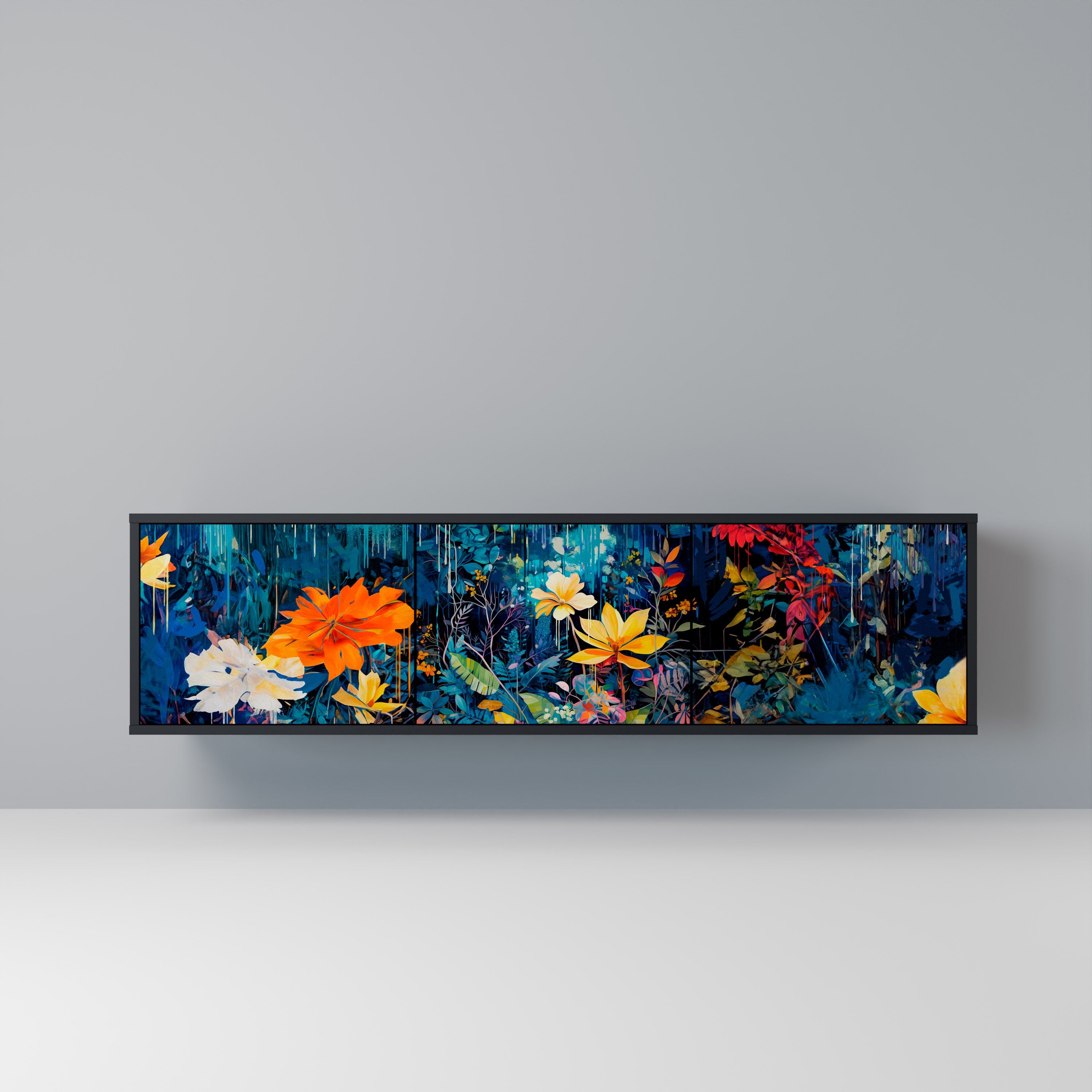 Meuble TV 3 portes MIDNIGHT BLOSSOM finition noire