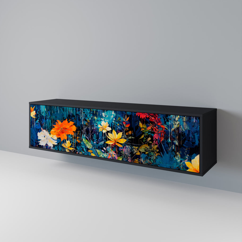 Meuble TV 3 portes MIDNIGHT BLOSSOM finition noire